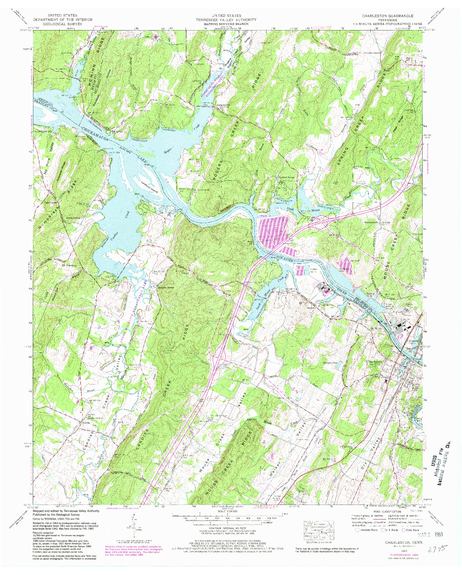 USGS 1:24000-SCALE QUADRANGLE FOR CHARLESTON, TN 1965