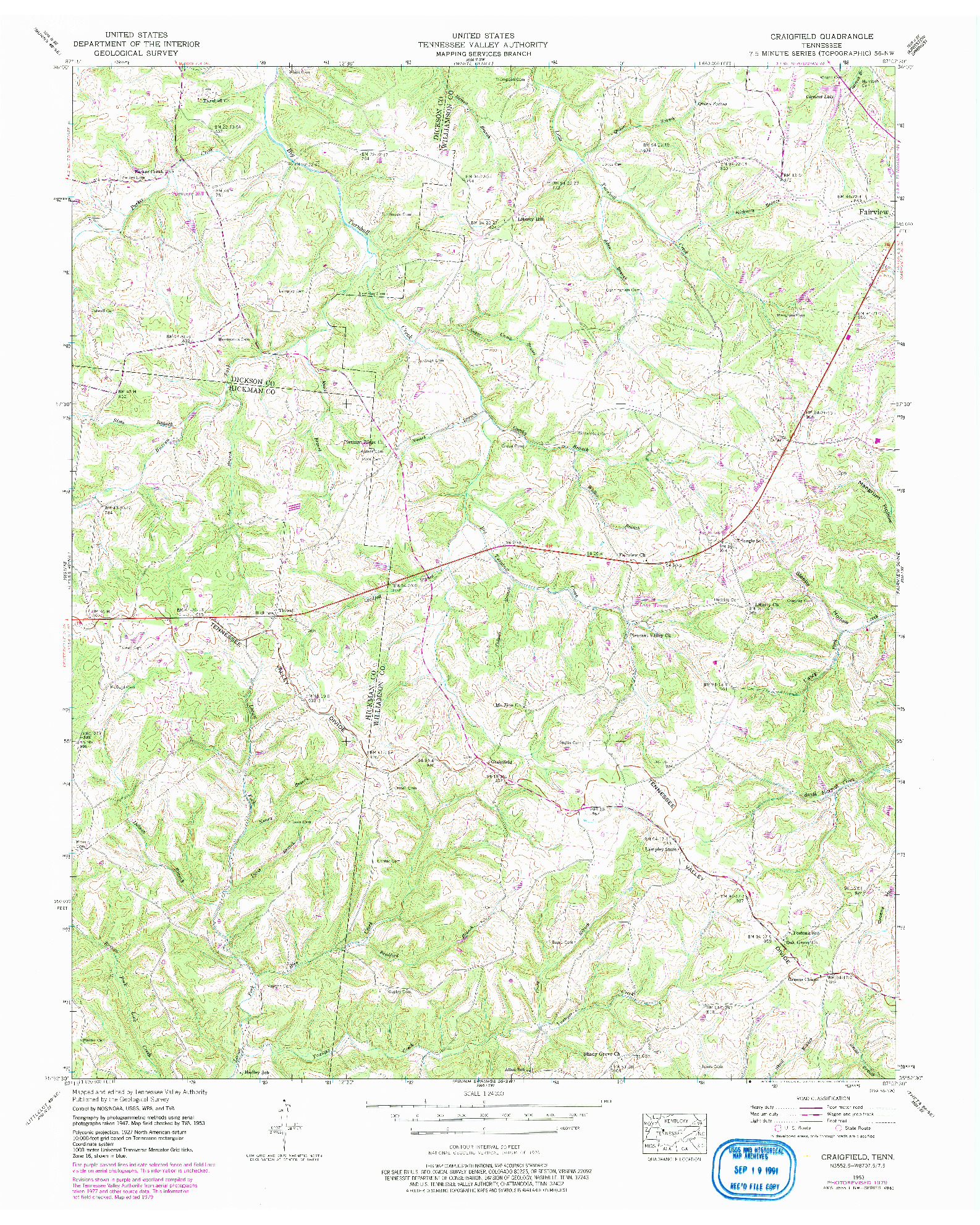 USGS 1:24000-SCALE QUADRANGLE FOR CRAIGFIELD, TN 1953