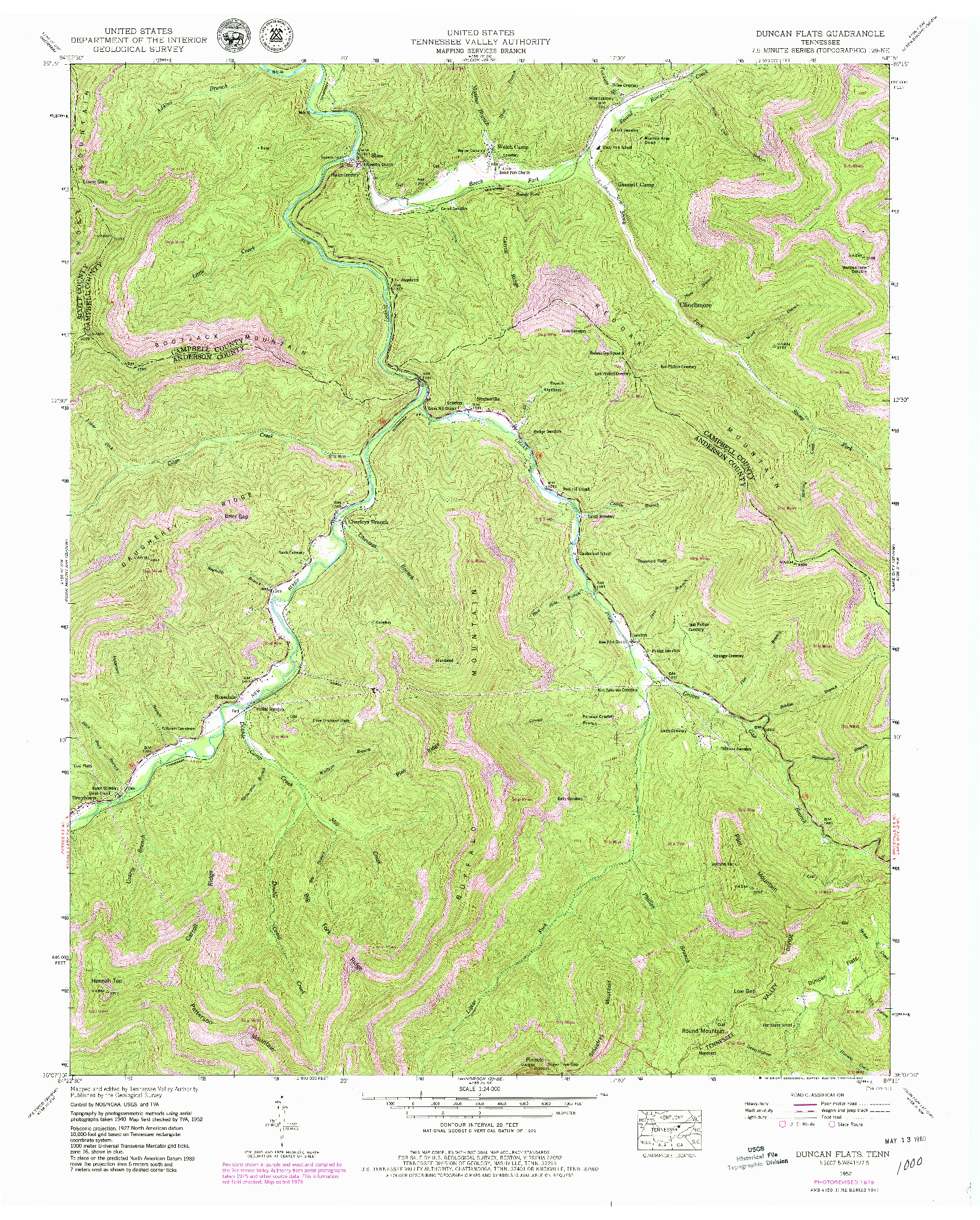 USGS 1:24000-SCALE QUADRANGLE FOR DUNCAN FLATS, TN 1952