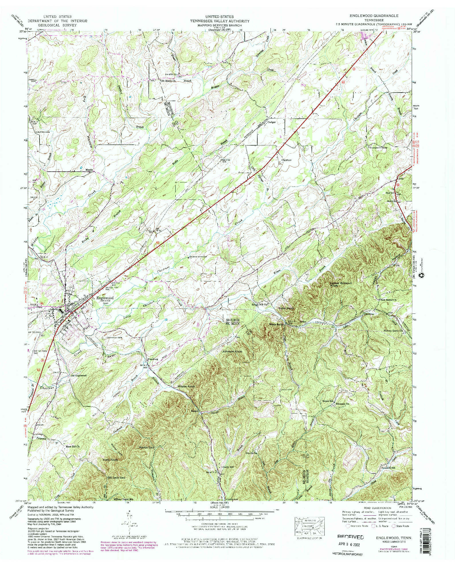 USGS 1:24000-SCALE QUADRANGLE FOR ENGLEWOOD, TN 1944
