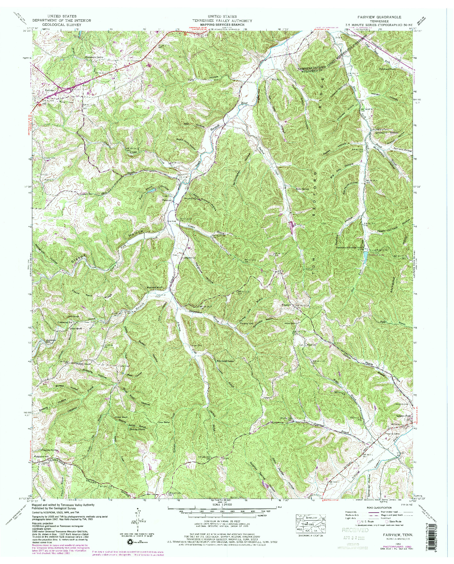 USGS 1:24000-SCALE QUADRANGLE FOR FAIRVIEW, TN 1951