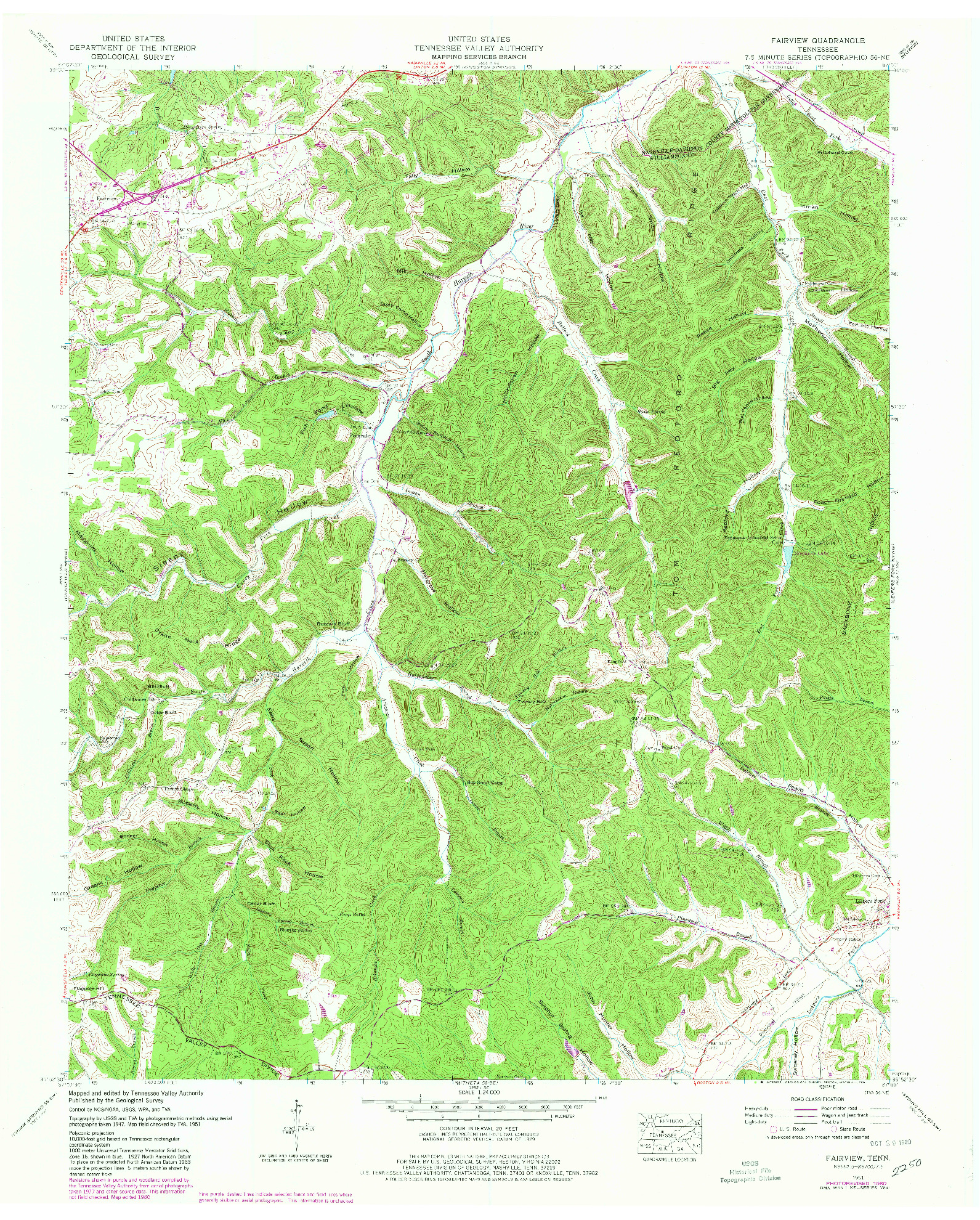 USGS 1:24000-SCALE QUADRANGLE FOR FAIRVIEW, TN 1951