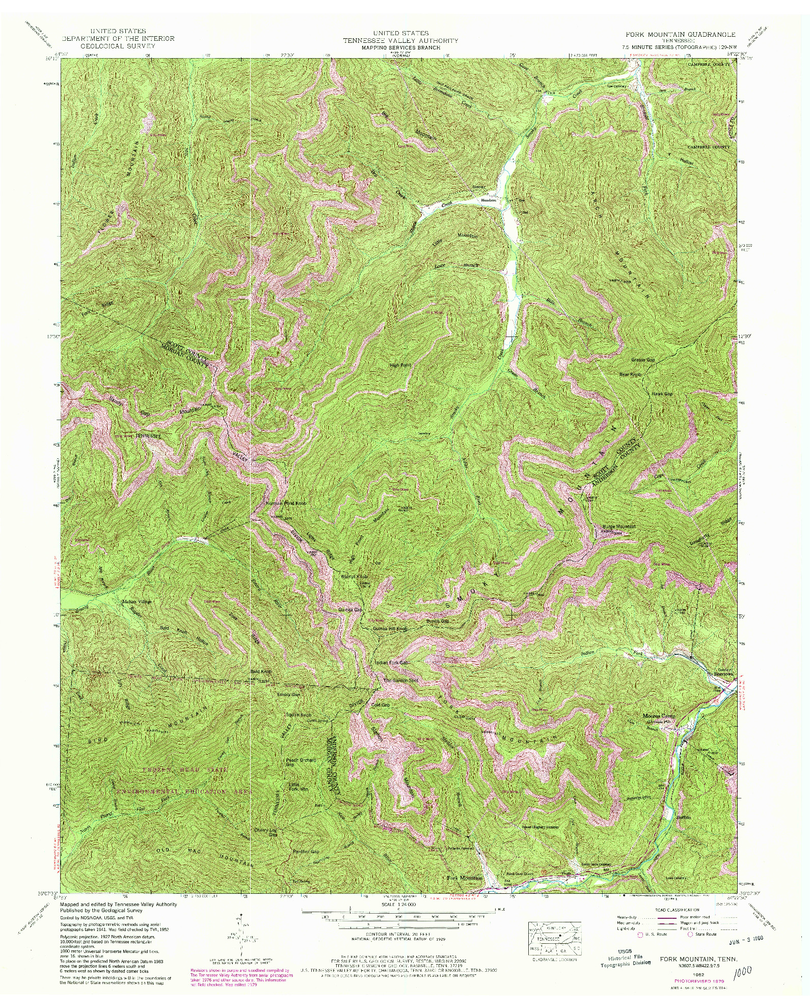 USGS 1:24000-SCALE QUADRANGLE FOR FORK MOUNTAIN, TN 1952