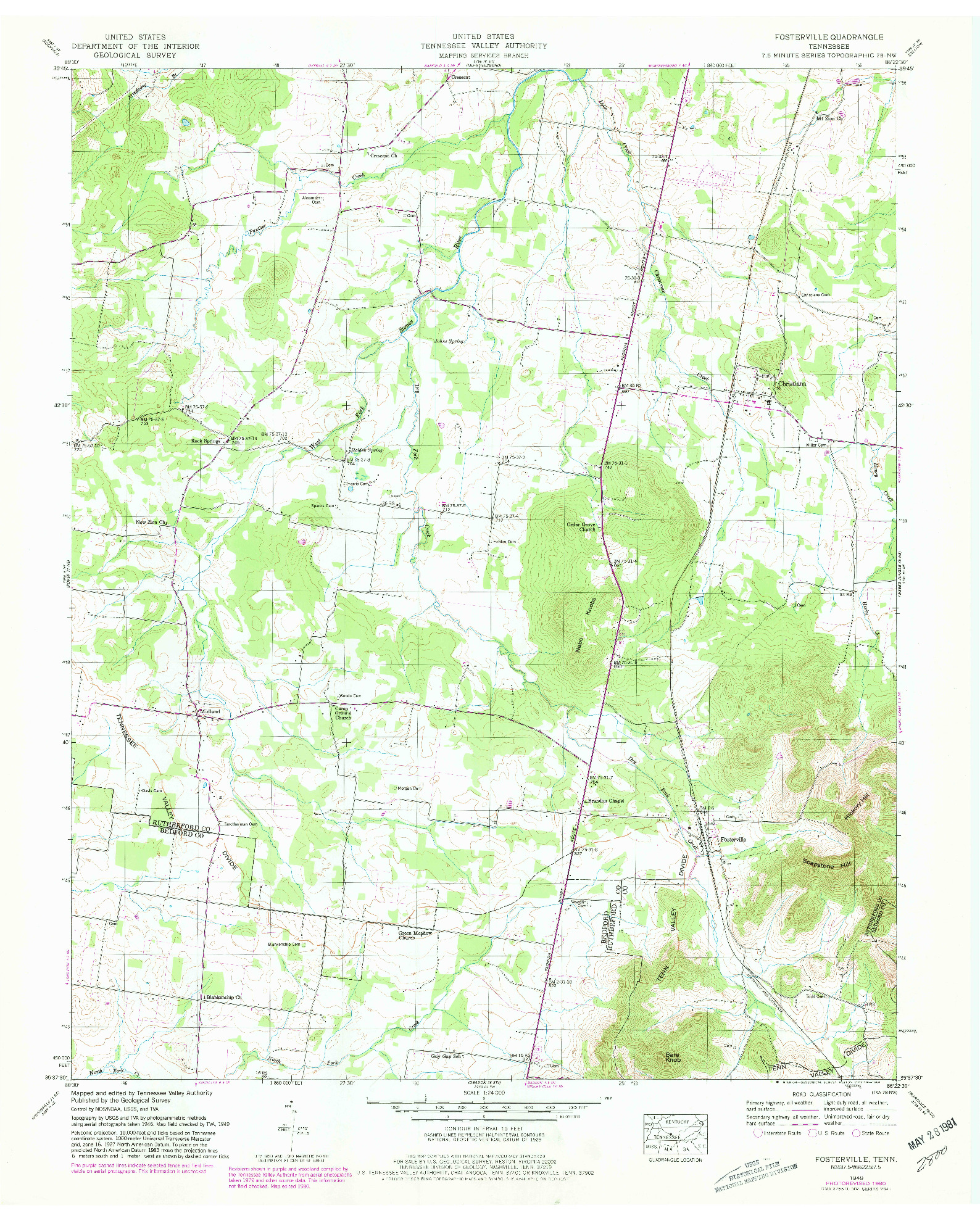 USGS 1:24000-SCALE QUADRANGLE FOR FOSTERVILLE, TN 1949