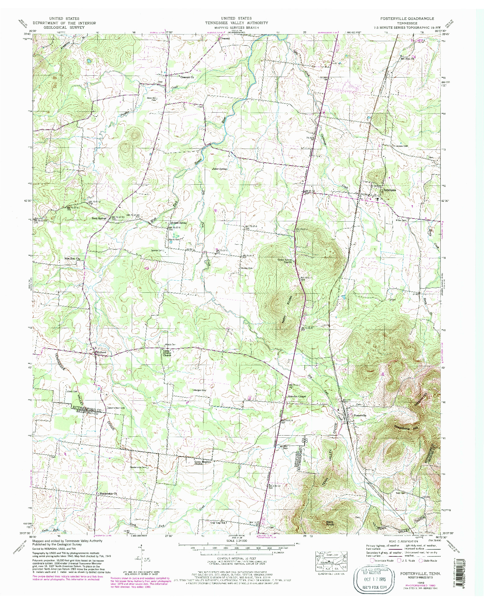 USGS 1:24000-SCALE QUADRANGLE FOR FOSTERVILLE, TN 1949