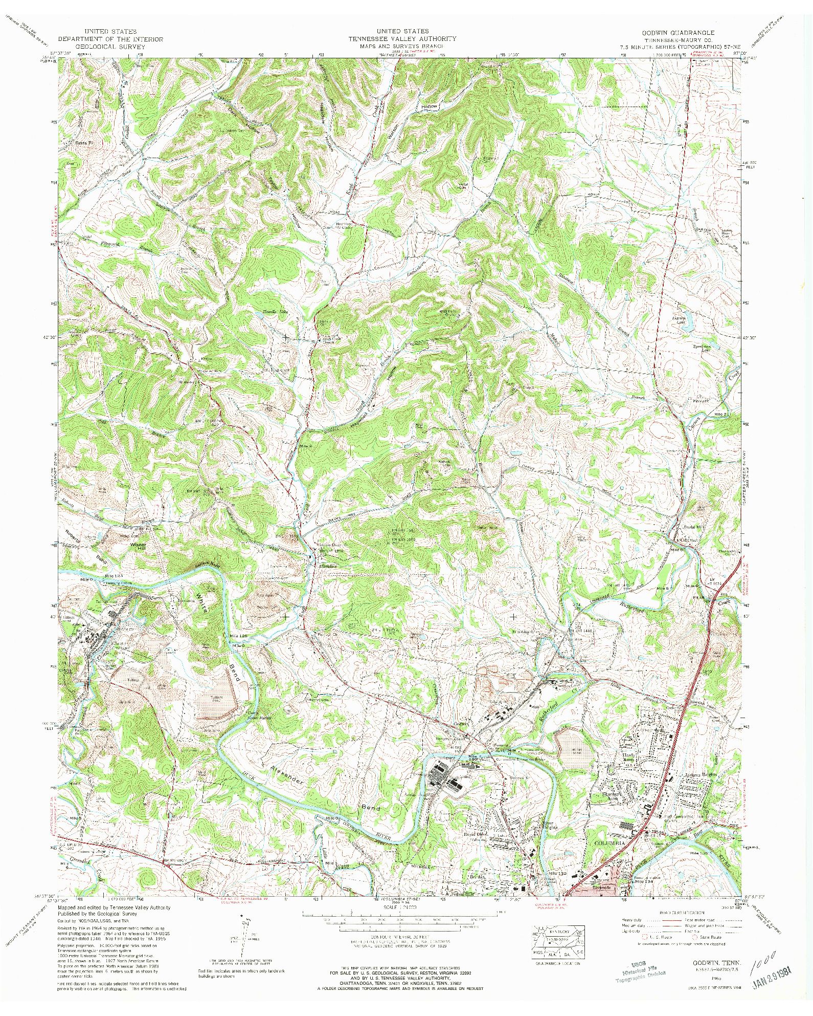 USGS 1:24000-SCALE QUADRANGLE FOR GODWIN, TN 1965