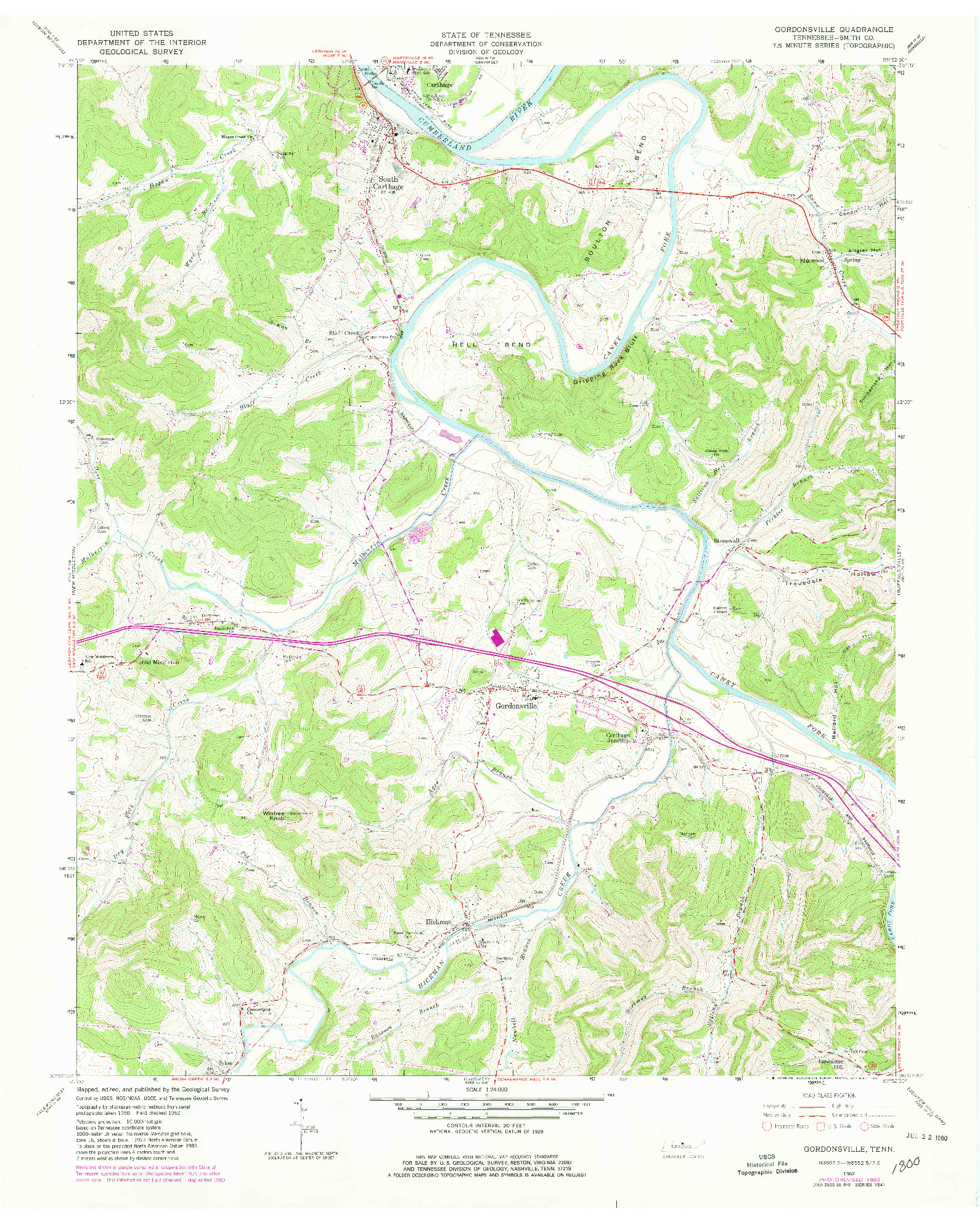 USGS 1:24000-SCALE QUADRANGLE FOR GORDONSVILLE, TN 1962