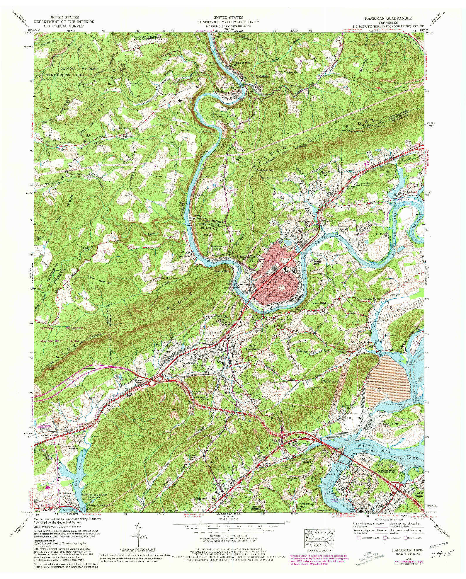 USGS 1:24000-SCALE QUADRANGLE FOR HARRIMAN, TN 1968