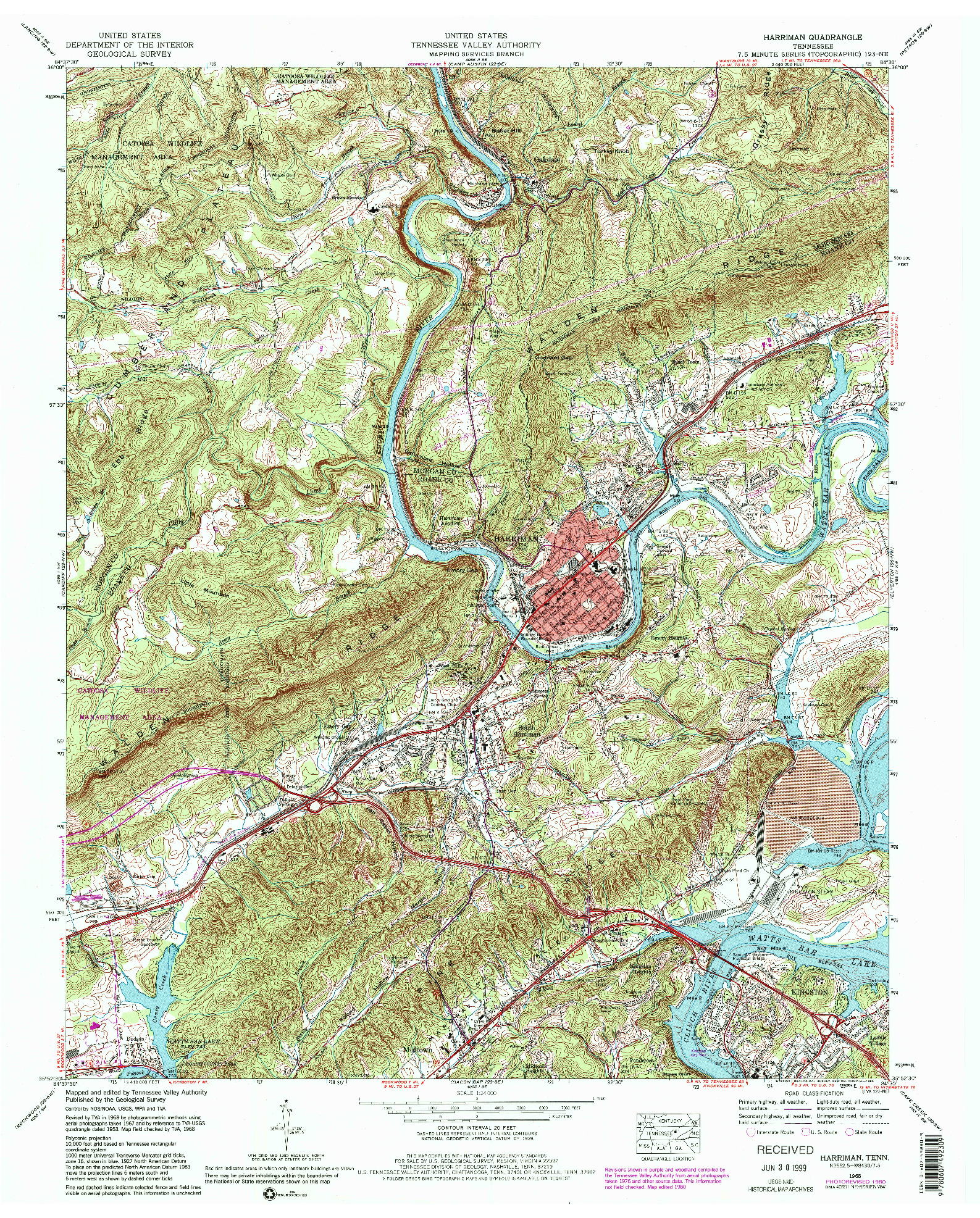 USGS 1:24000-SCALE QUADRANGLE FOR HARRIMAN, TN 1968
