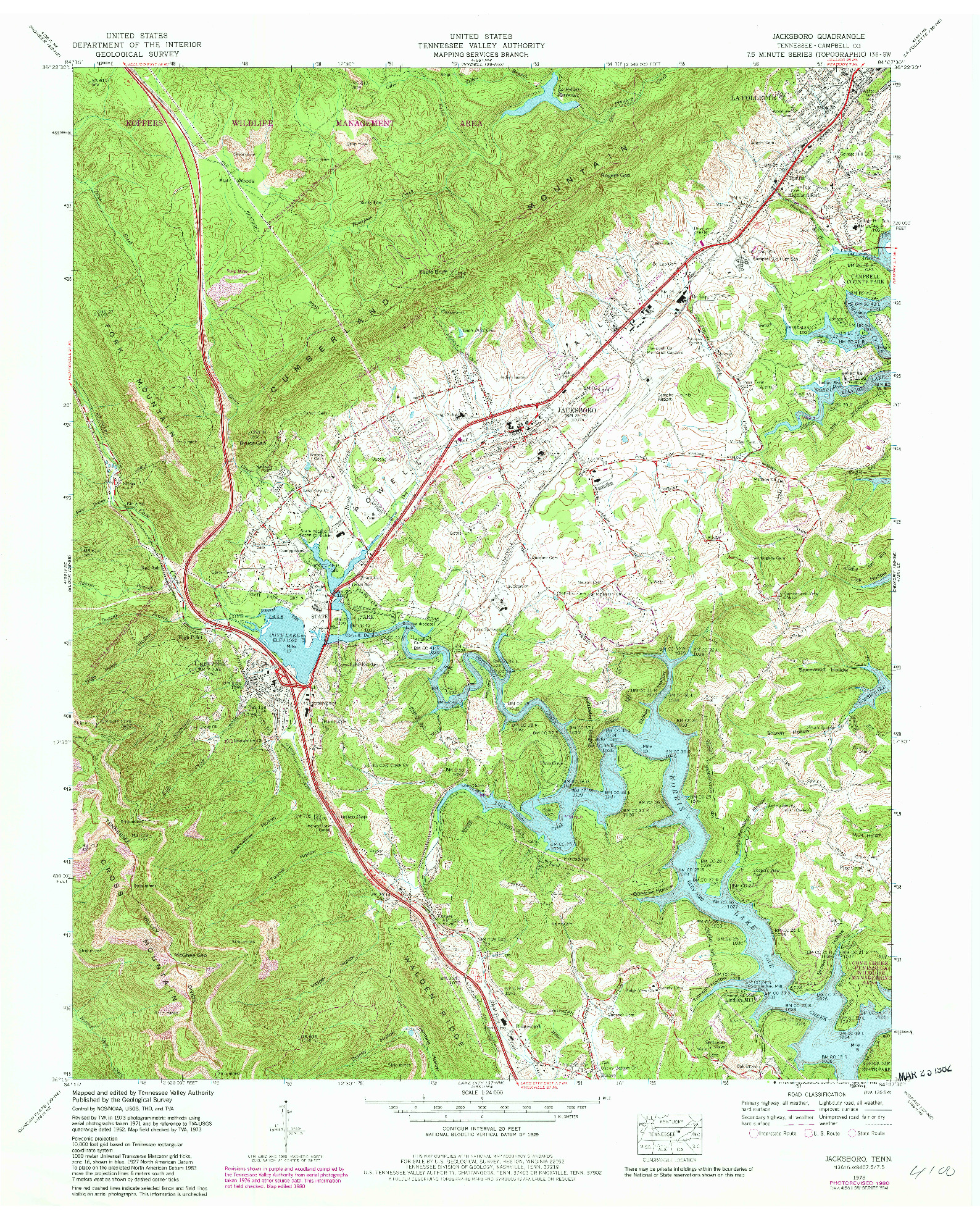 USGS 1:24000-SCALE QUADRANGLE FOR JACKSBORO, TN 1973