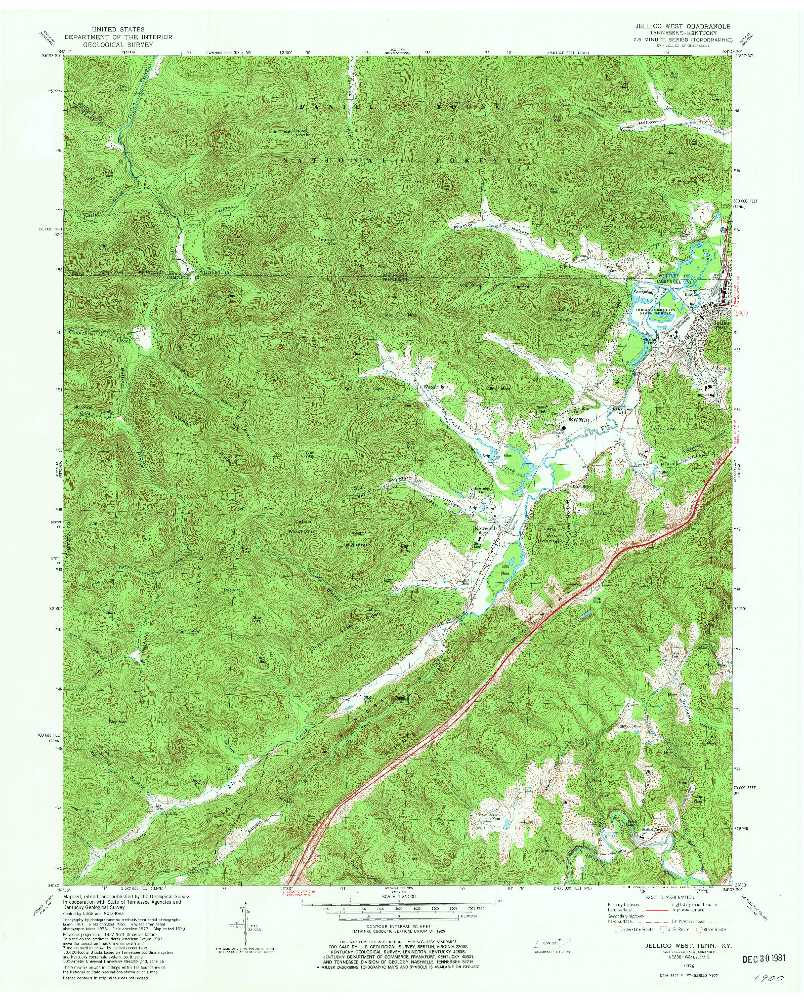 USGS 1:24000-SCALE QUADRANGLE FOR JELLICO WEST, TN 1979