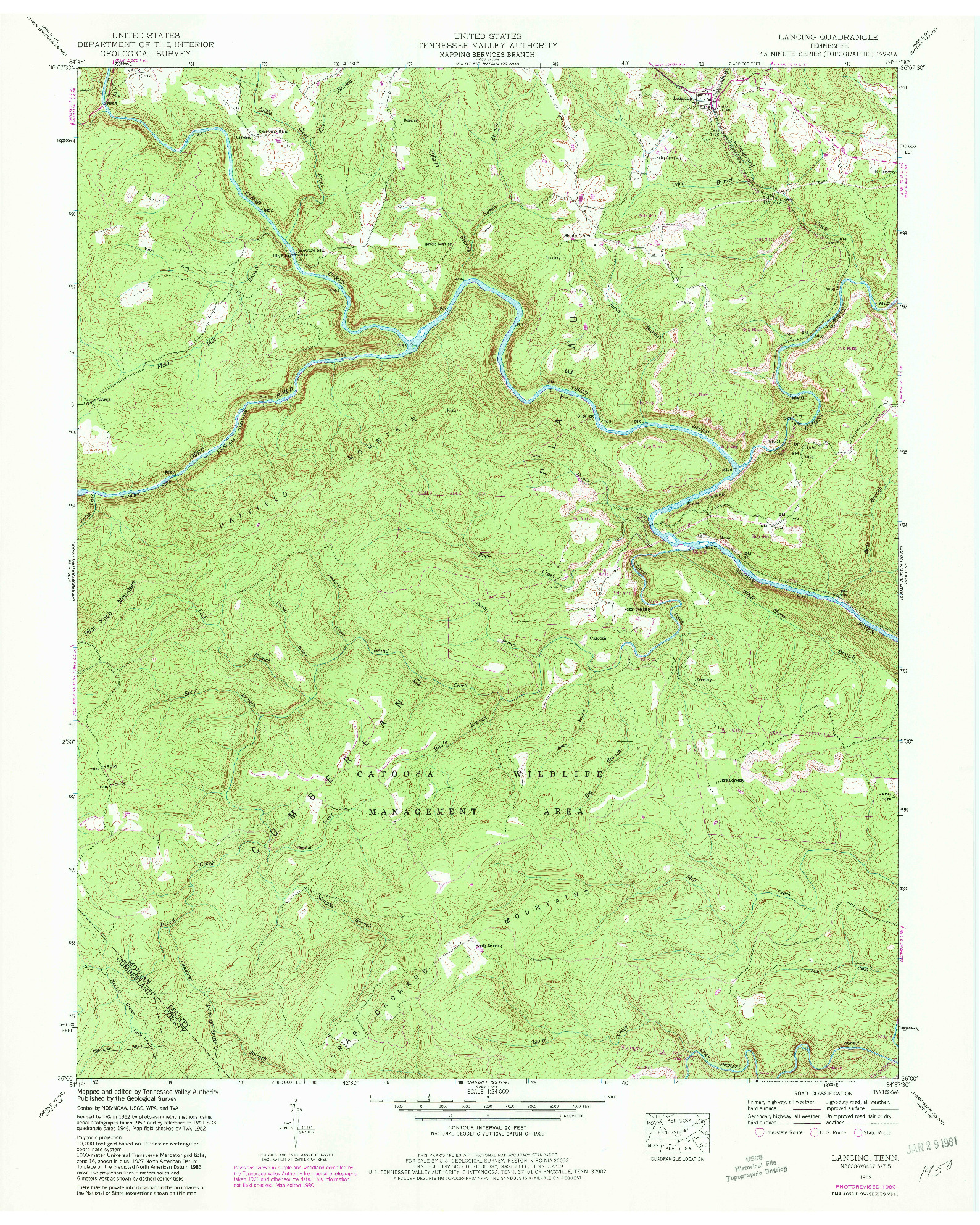 USGS 1:24000-SCALE QUADRANGLE FOR LANCING, TN 1952