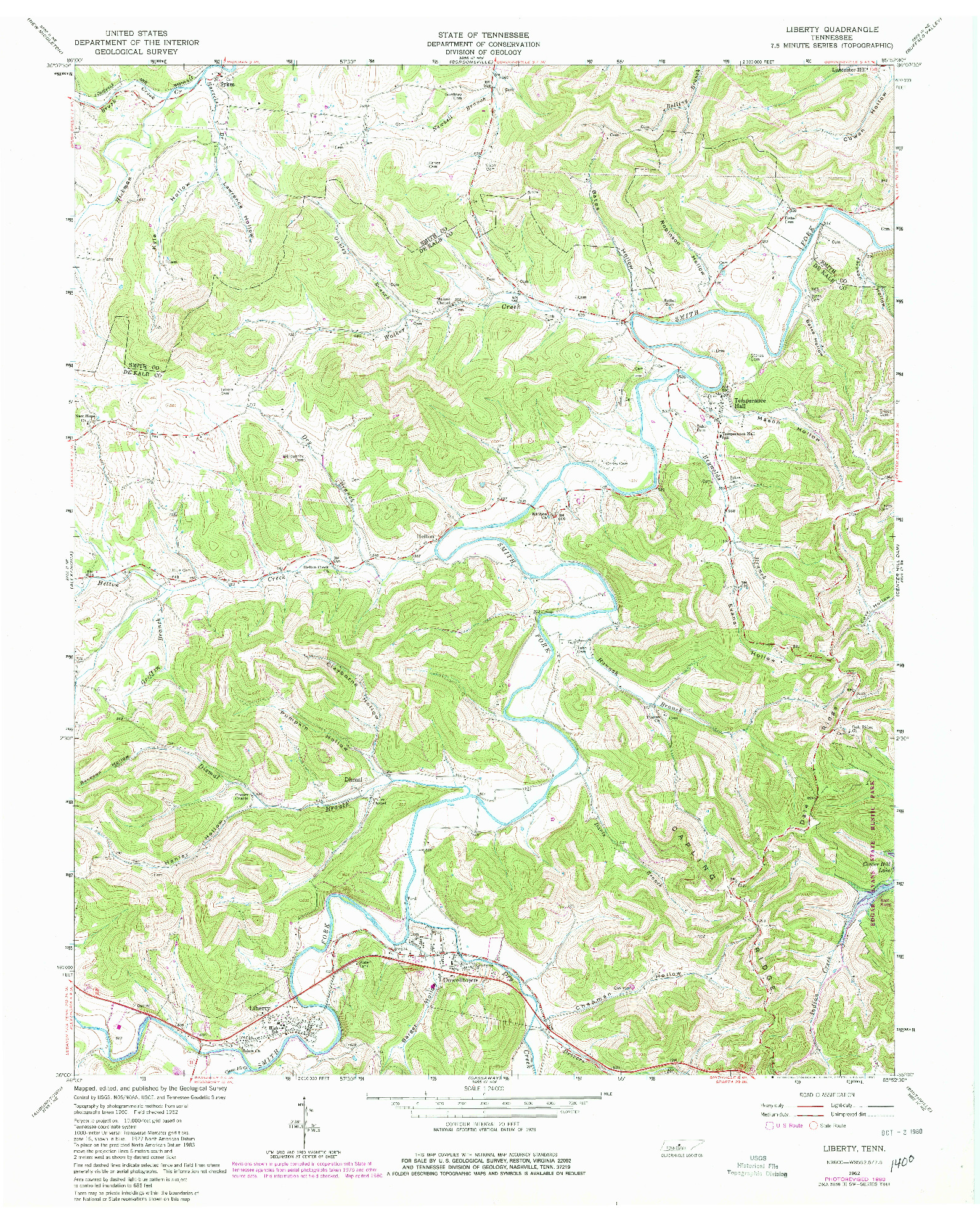 USGS 1:24000-SCALE QUADRANGLE FOR LIBERTY, TN 1962