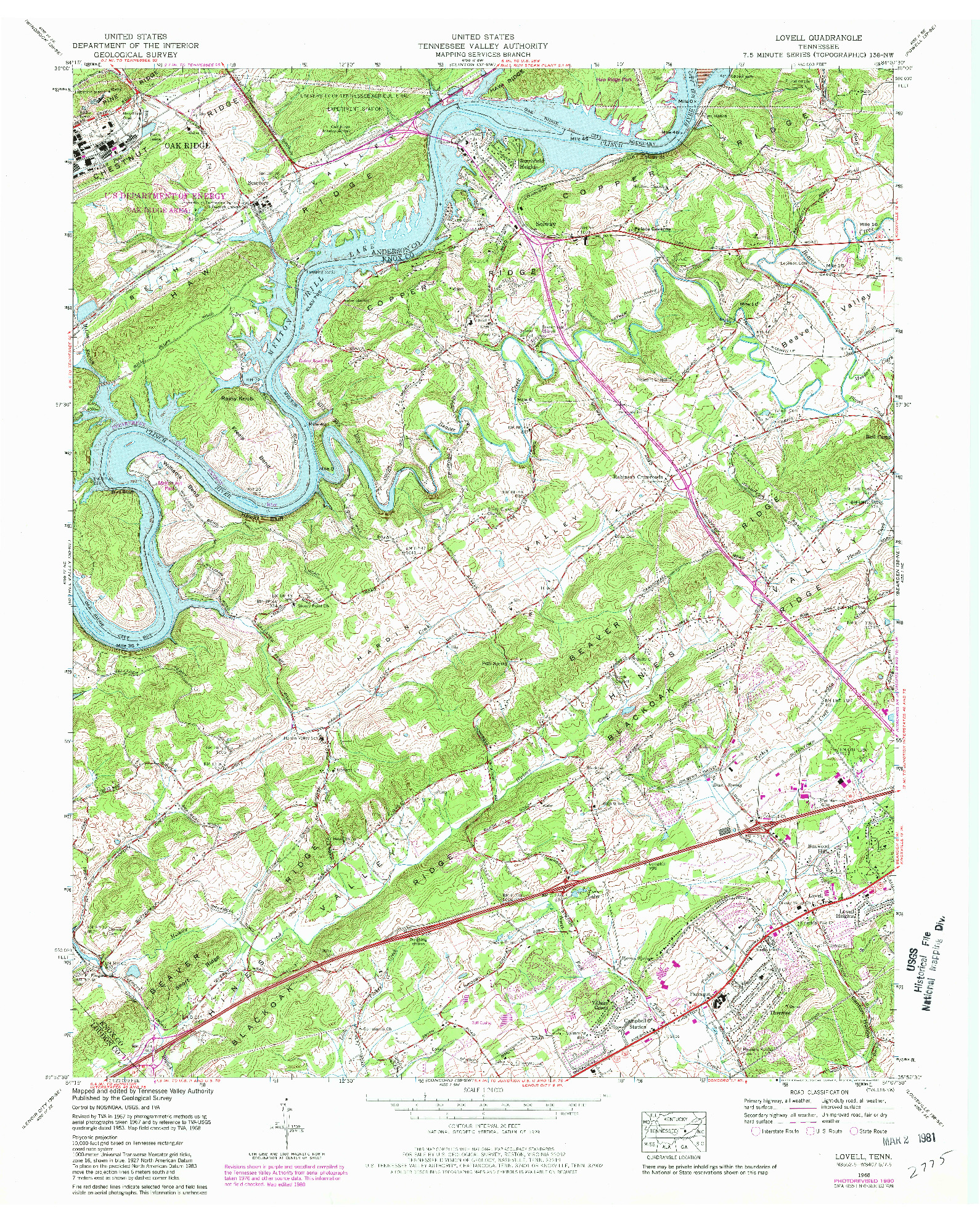 USGS 1:24000-SCALE QUADRANGLE FOR LOVELL, TN 1968