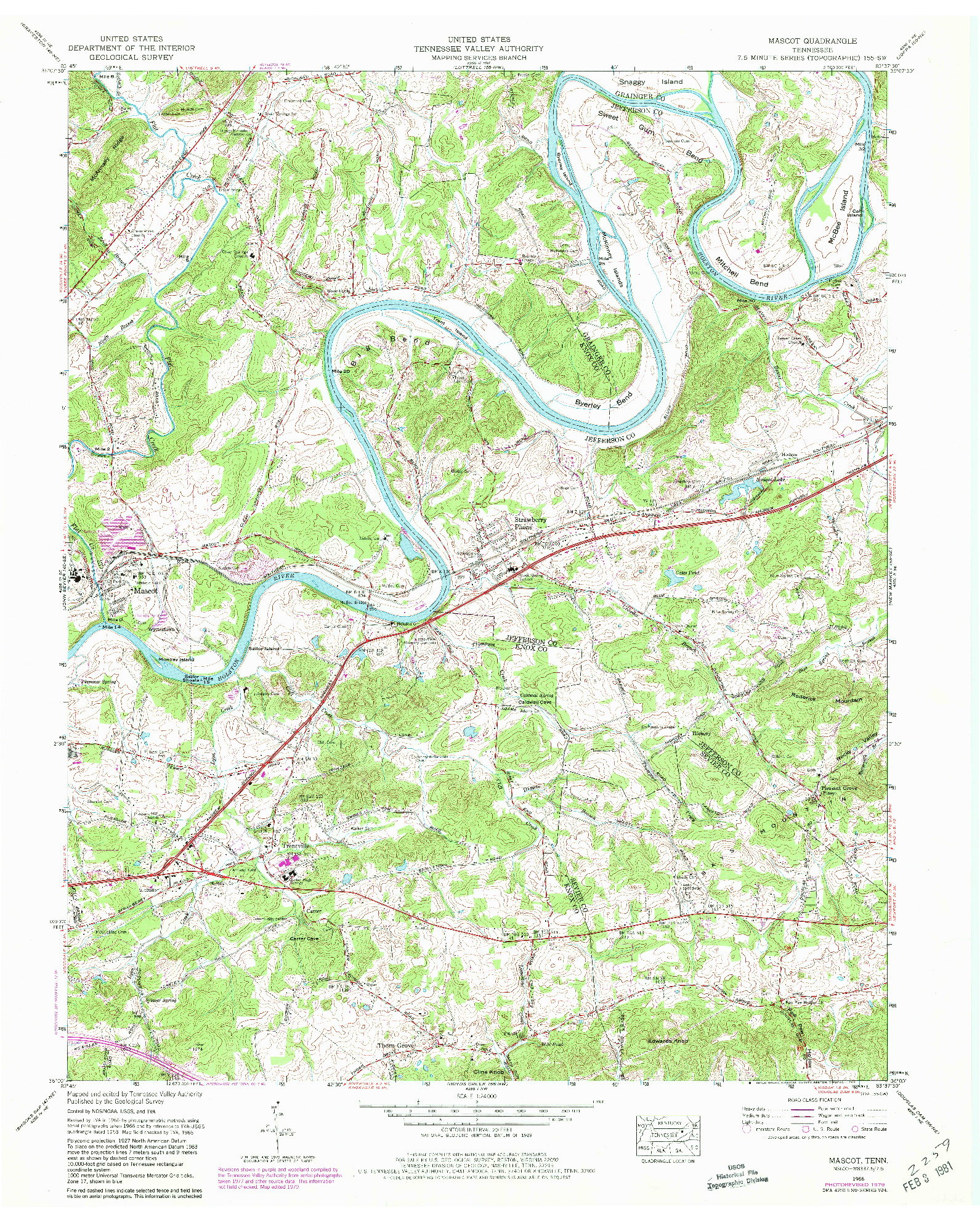 USGS 1:24000-SCALE QUADRANGLE FOR MASCOT, TN 1966