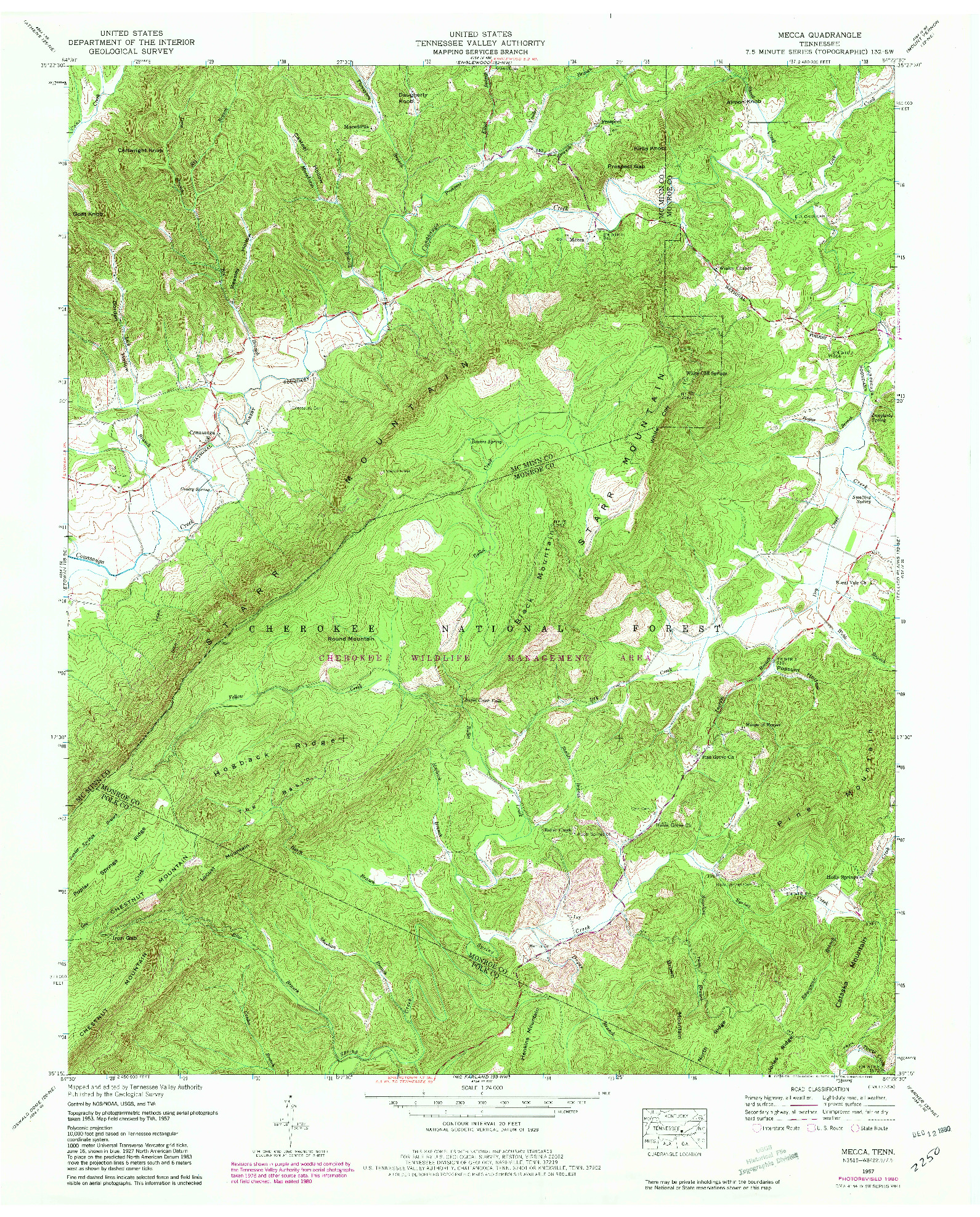 USGS 1:24000-SCALE QUADRANGLE FOR MECCA, TN 1957