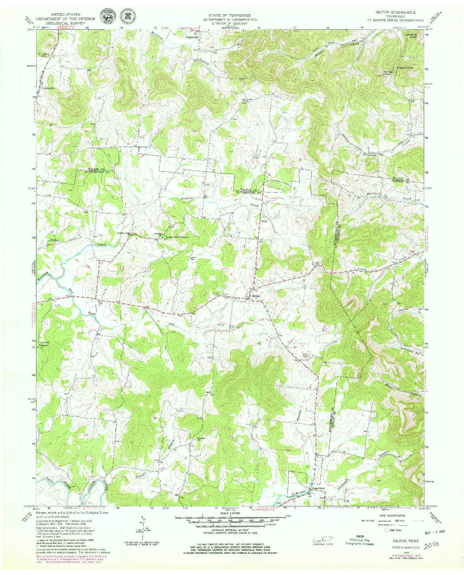 USGS 1:24000-SCALE QUADRANGLE FOR MILTON, TN 1962