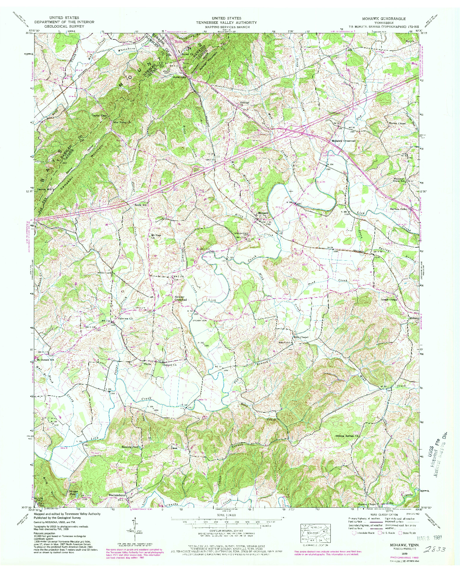 USGS 1:24000-SCALE QUADRANGLE FOR MOHAWK, TN 1939