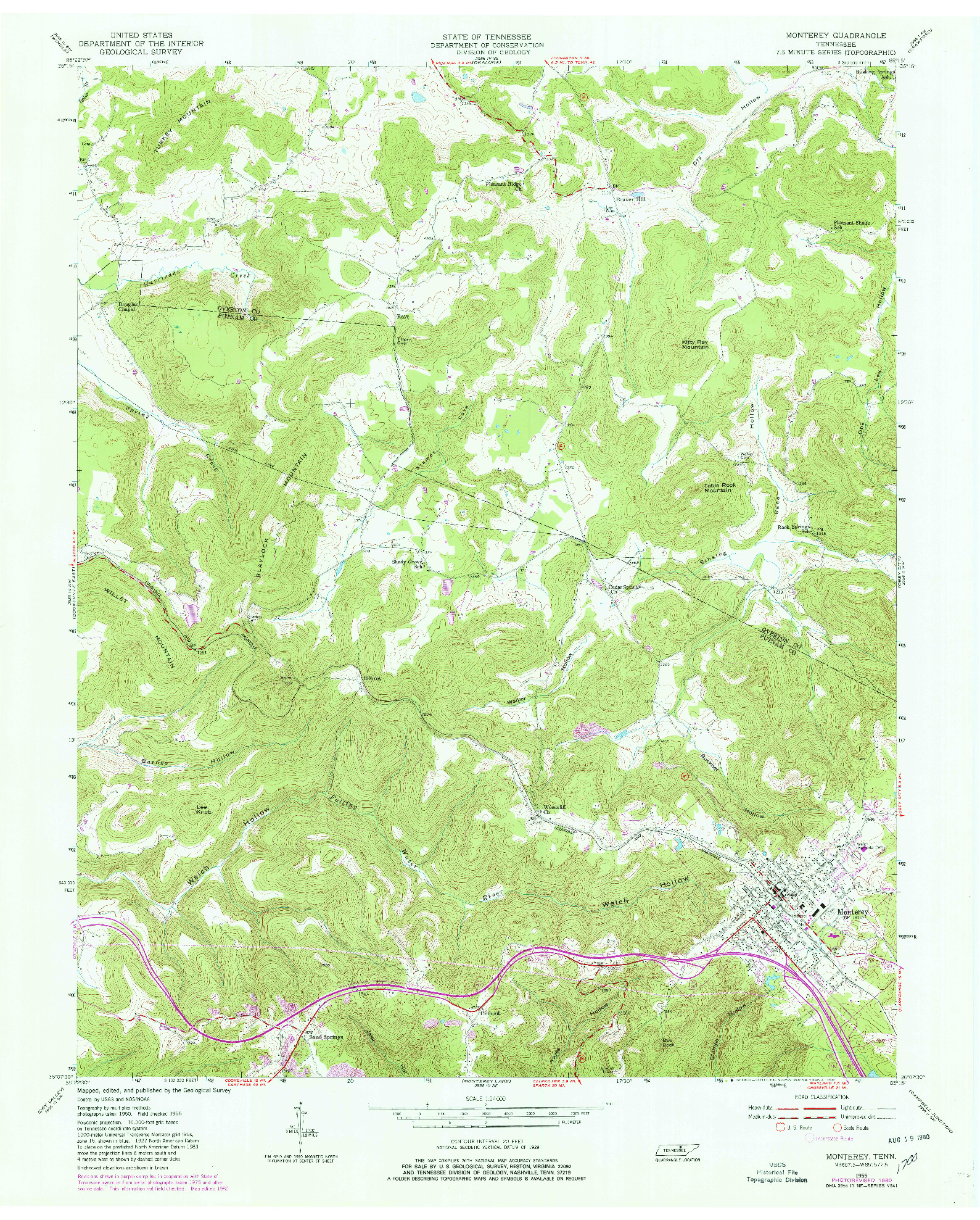 USGS 1:24000-SCALE QUADRANGLE FOR MONTEREY, TN 1955