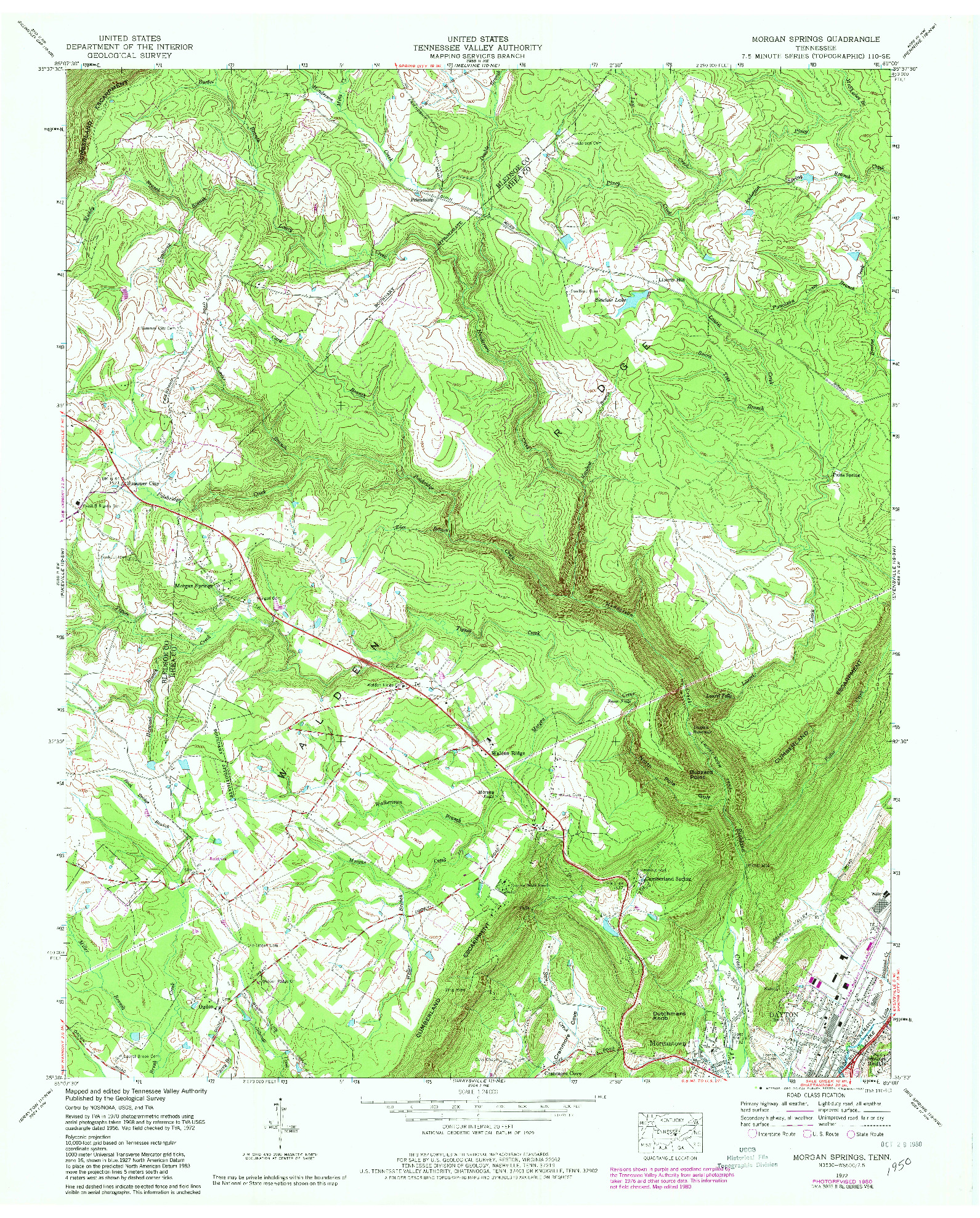 USGS 1:24000-SCALE QUADRANGLE FOR MORGAN SPRINGS, TN 1972