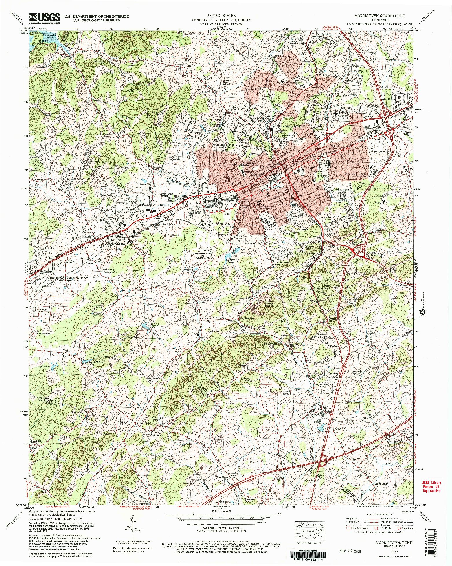 USGS 1:24000-SCALE QUADRANGLE FOR MORRISTOWN, TN 1979