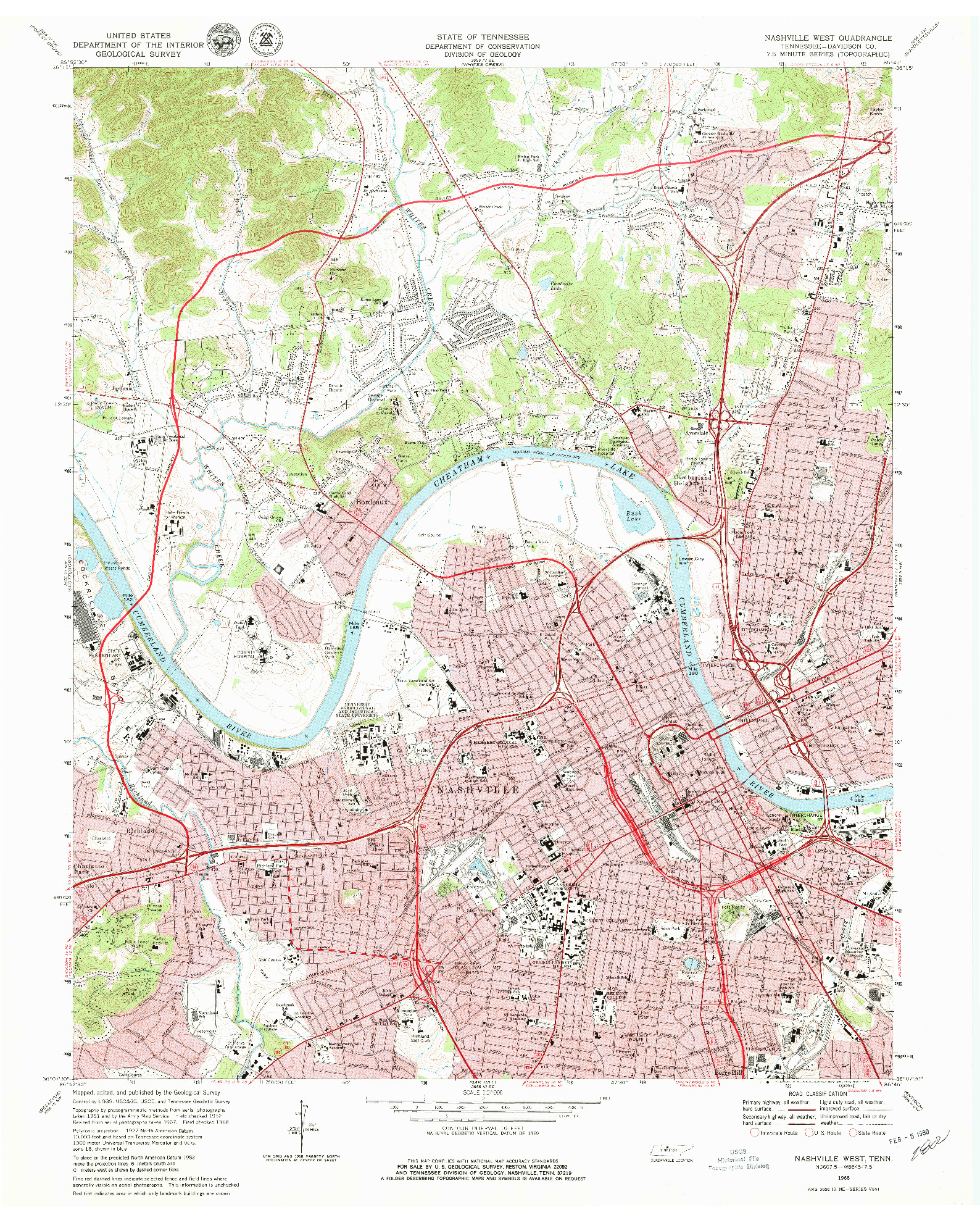 USGS 1:24000-SCALE QUADRANGLE FOR NASHVILLE WEST, TN 1968