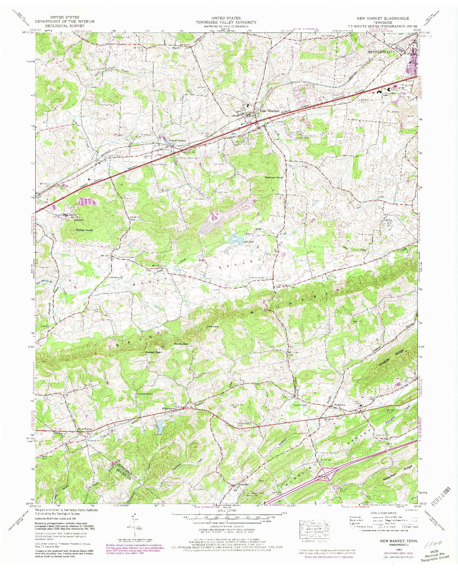 USGS 1:24000-SCALE QUADRANGLE FOR NEW MARKET, TN 1961