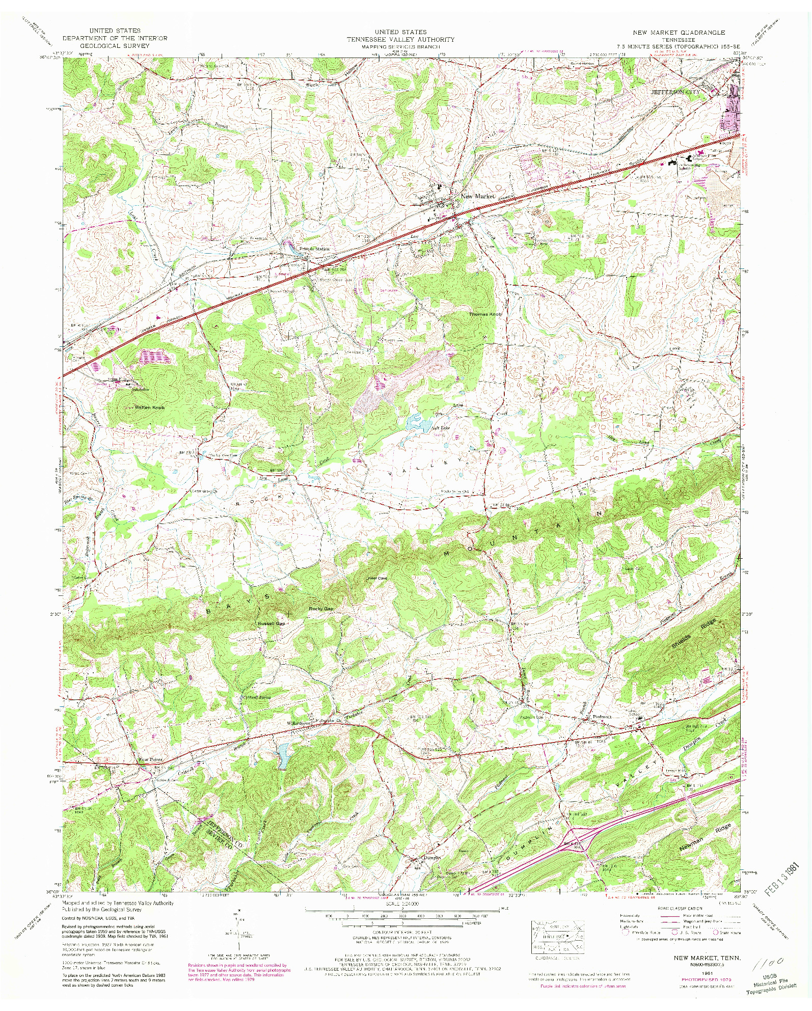 USGS 1:24000-SCALE QUADRANGLE FOR NEW MARKET, TN 1961
