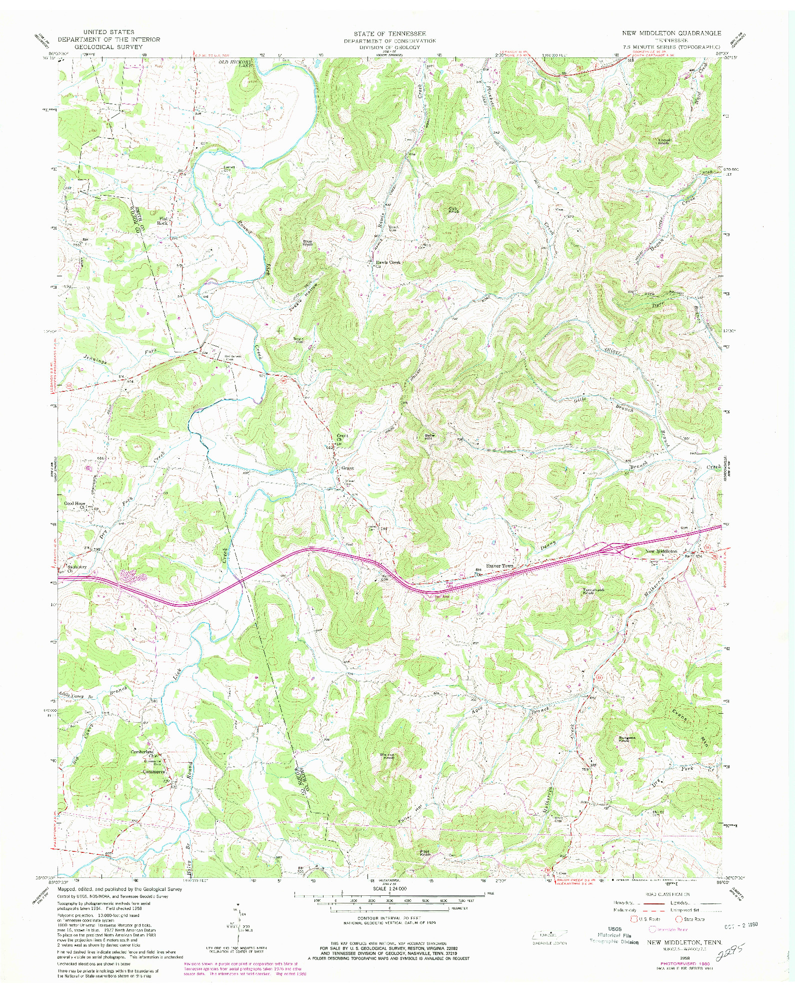 USGS 1:24000-SCALE QUADRANGLE FOR NEW MIDDLETON, TN 1958