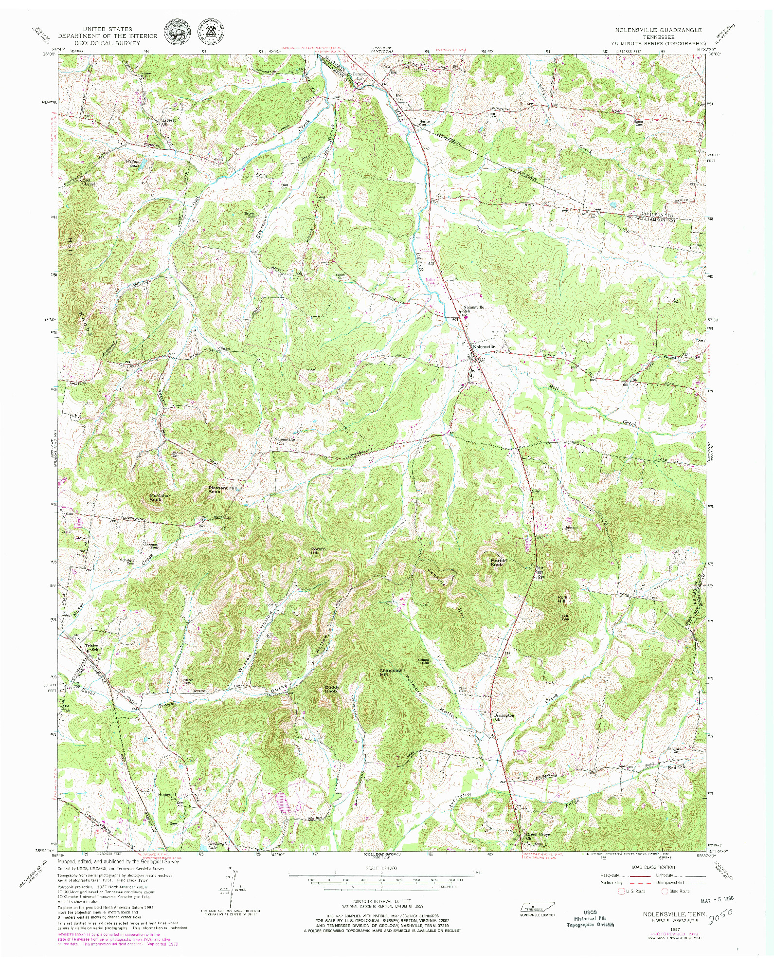 USGS 1:24000-SCALE QUADRANGLE FOR NOLENSVILLE, TN 1957