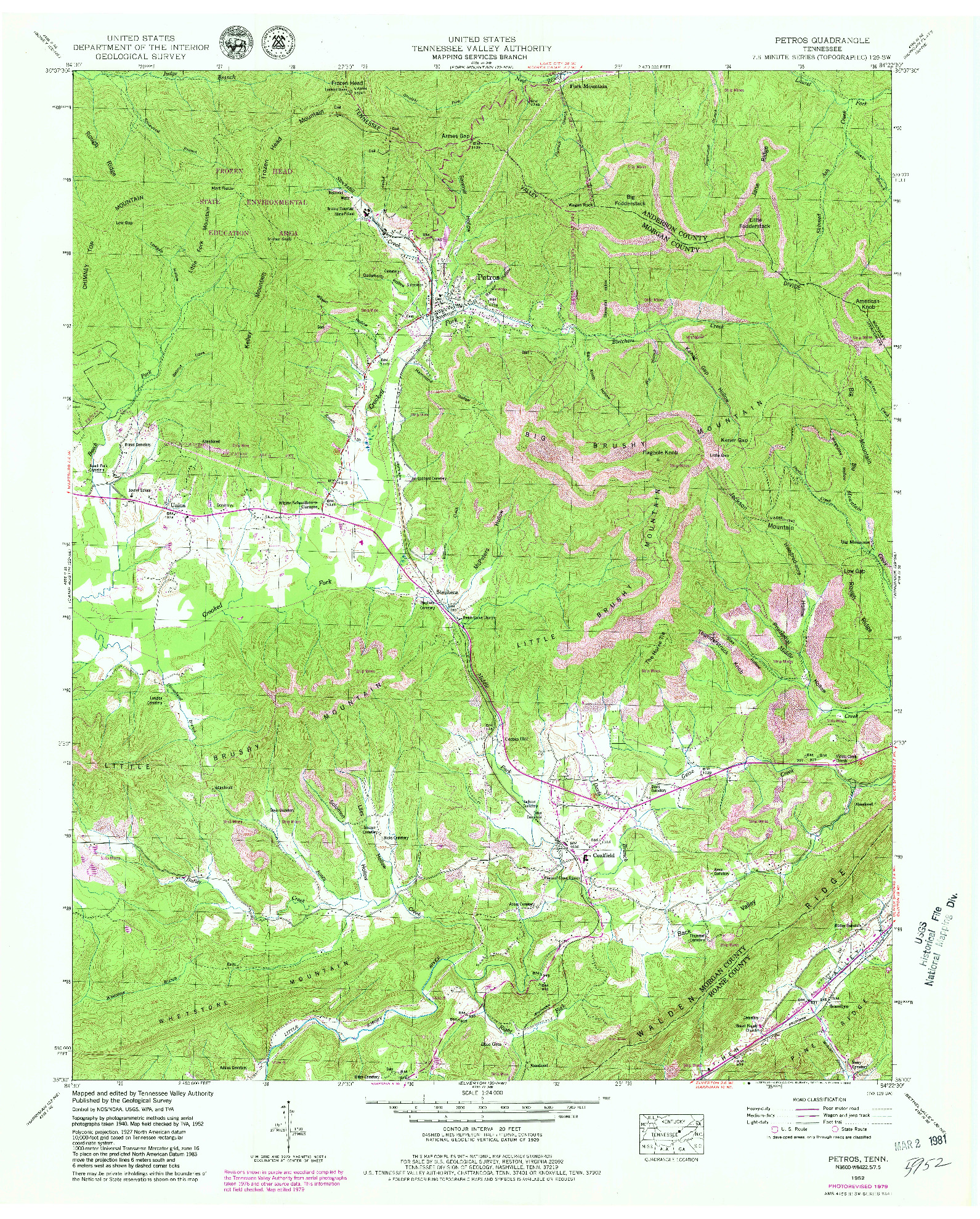 USGS 1:24000-SCALE QUADRANGLE FOR PETROS, TN 1952
