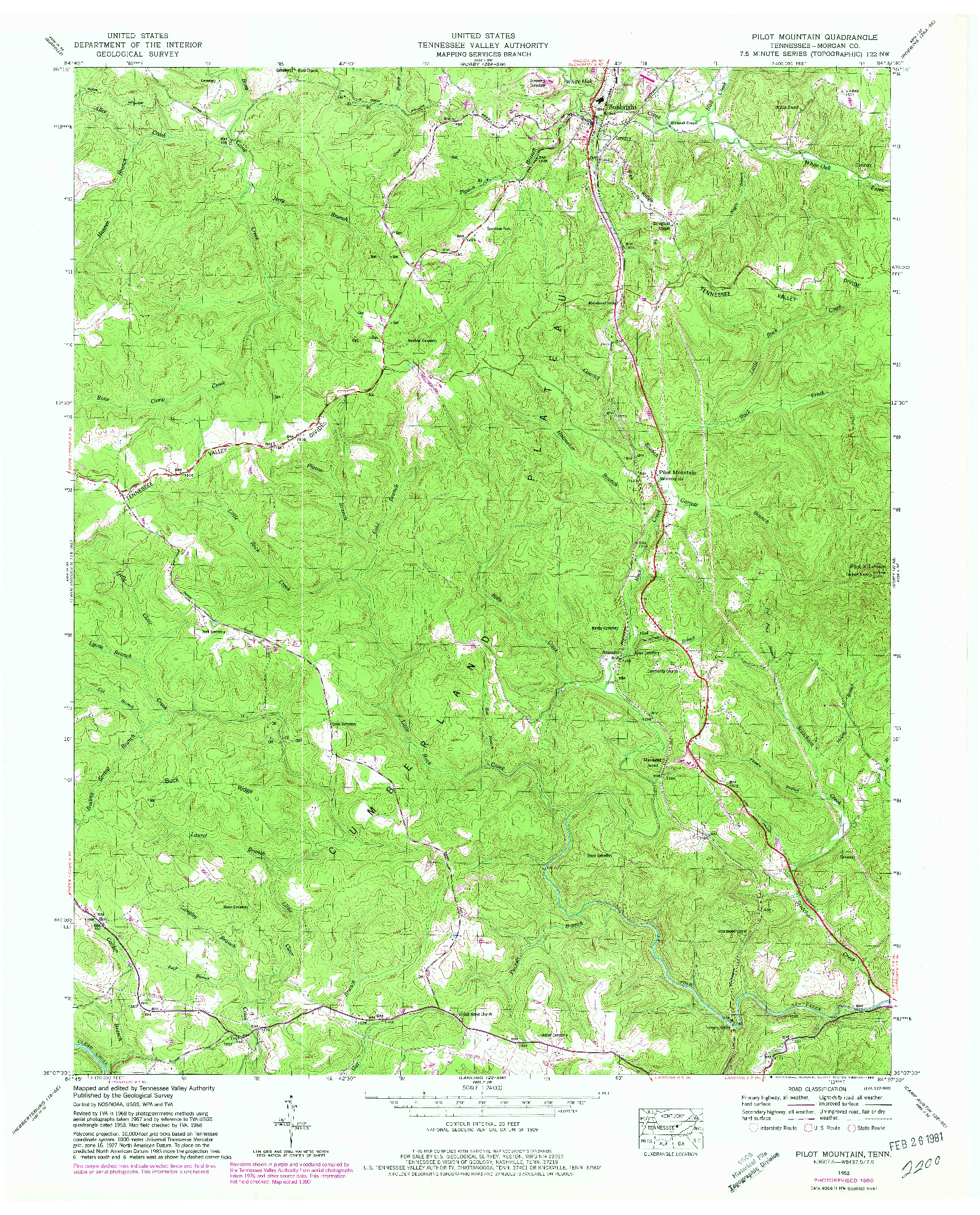 USGS 1:24000-SCALE QUADRANGLE FOR PILOT MOUNTAIN, TN 1952