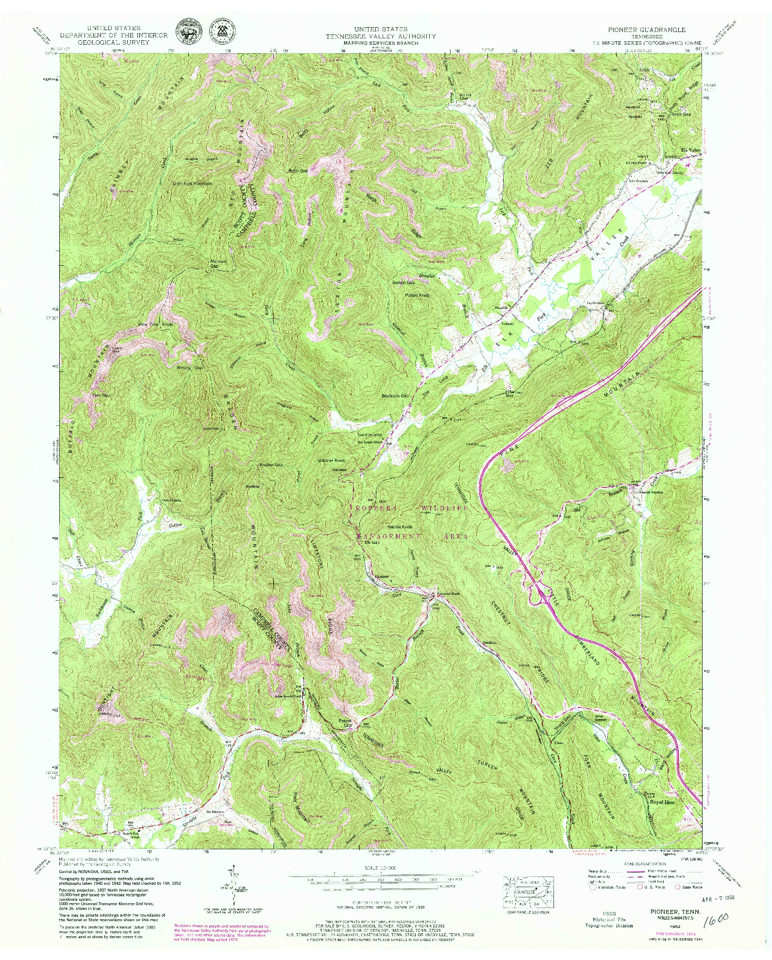 USGS 1:24000-SCALE QUADRANGLE FOR PIONEER, TN 1952