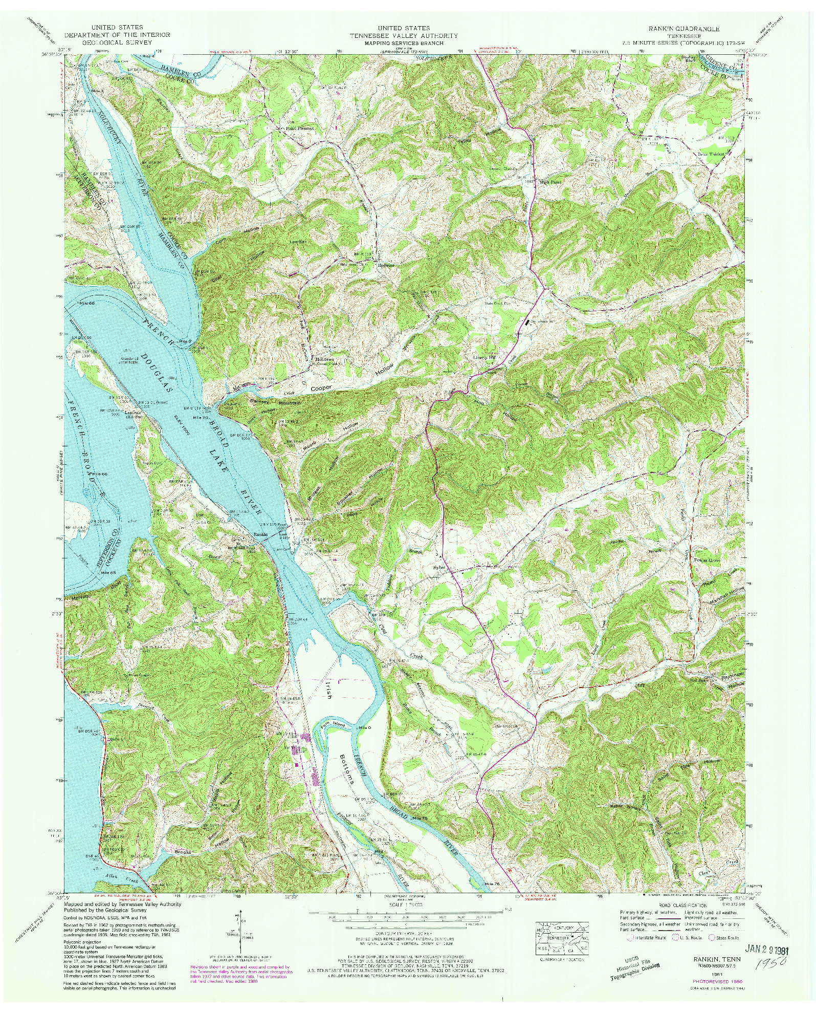 USGS 1:24000-SCALE QUADRANGLE FOR RANKIN, TN 1961