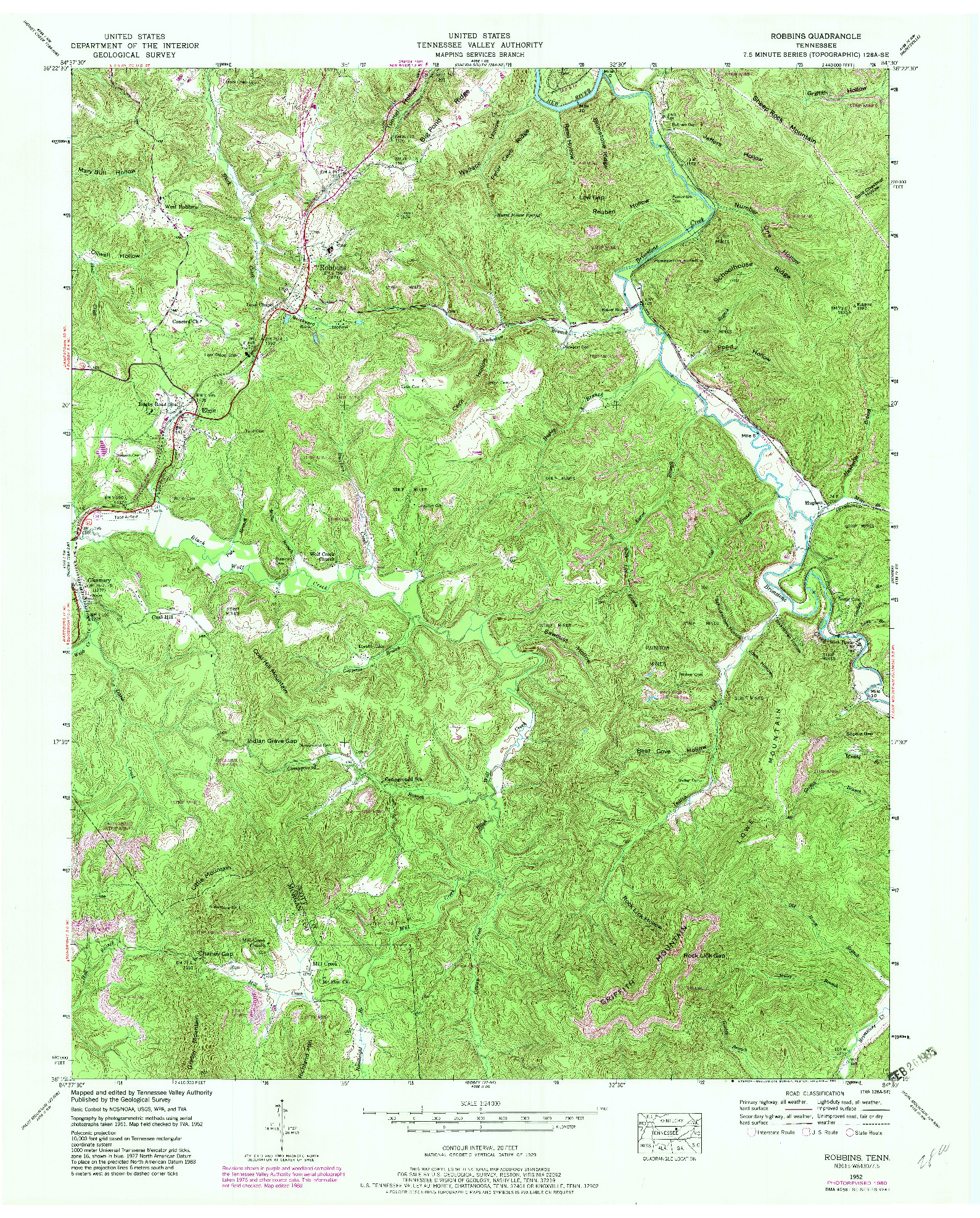 USGS 1:24000-SCALE QUADRANGLE FOR ROBBINS, TN 1952