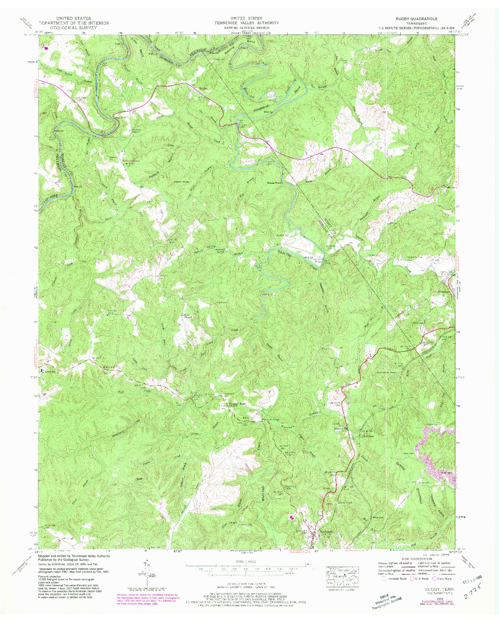 USGS 1:24000-SCALE QUADRANGLE FOR RUGBY, TN 1952