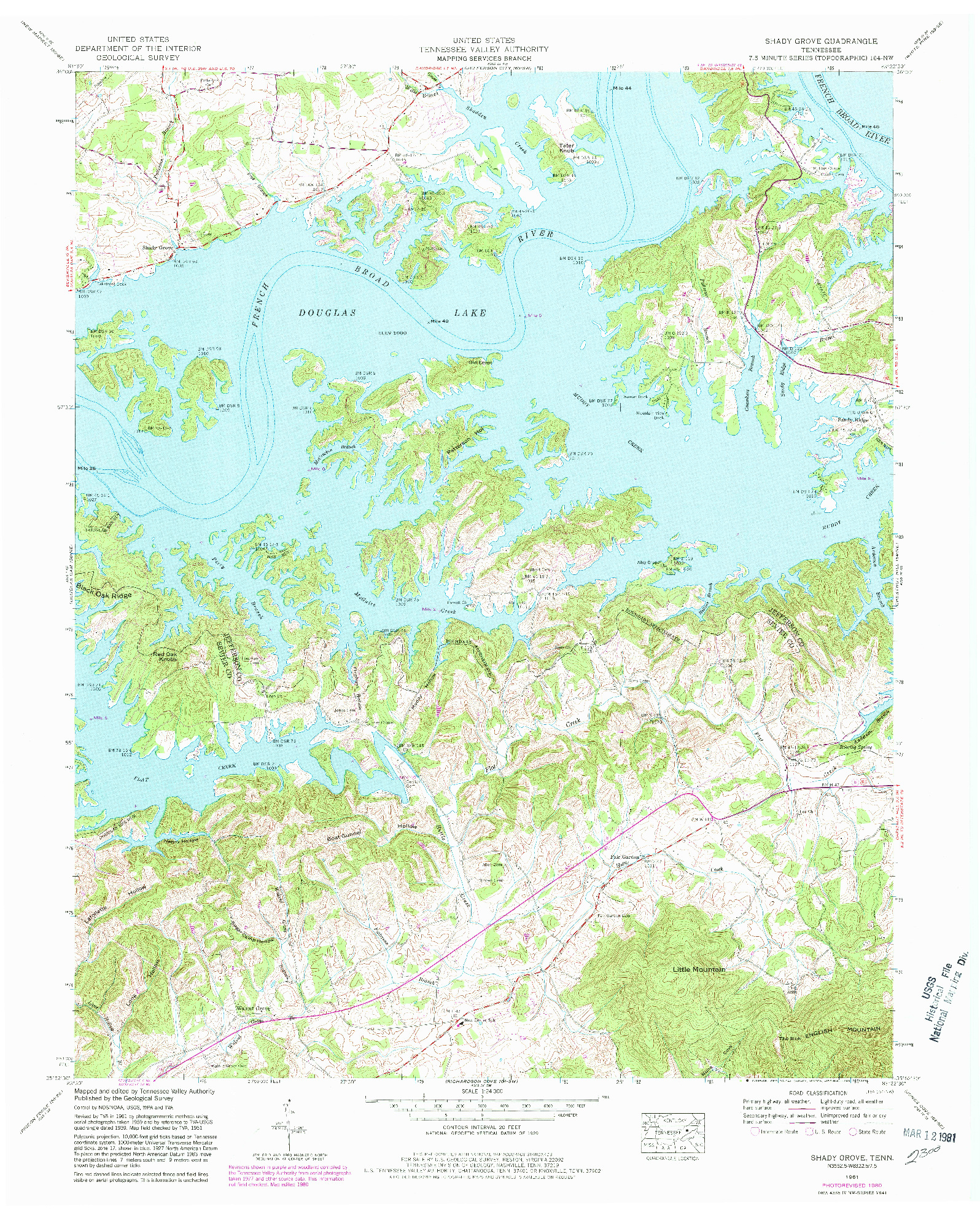 USGS 1:24000-SCALE QUADRANGLE FOR SHADY GROVE, TN 1961
