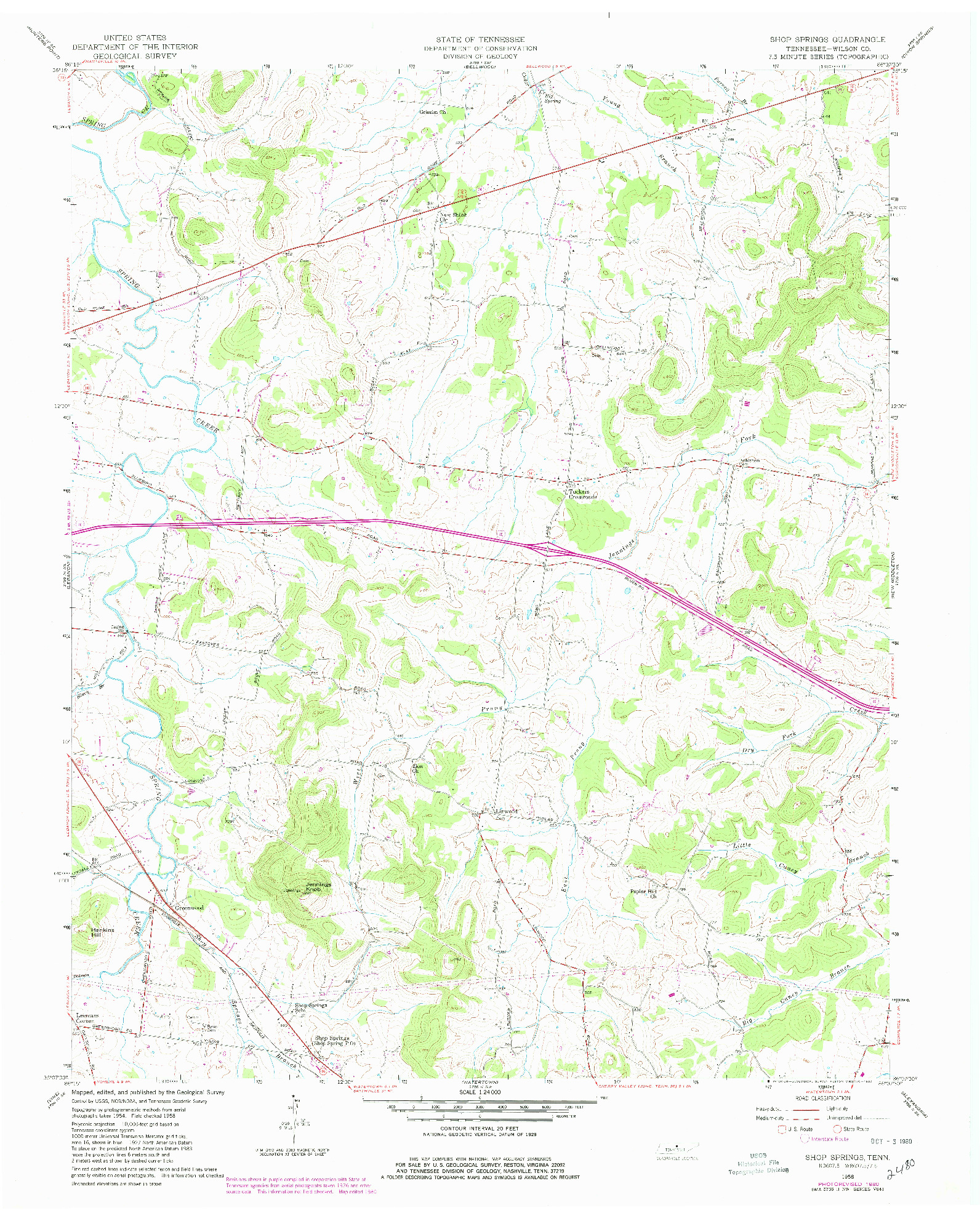 USGS 1:24000-SCALE QUADRANGLE FOR SHOP SPRINGS, TN 1958