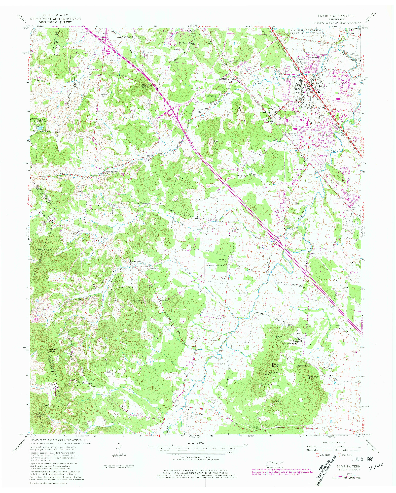 USGS 1:24000-SCALE QUADRANGLE FOR SMYRNA, TN 1957