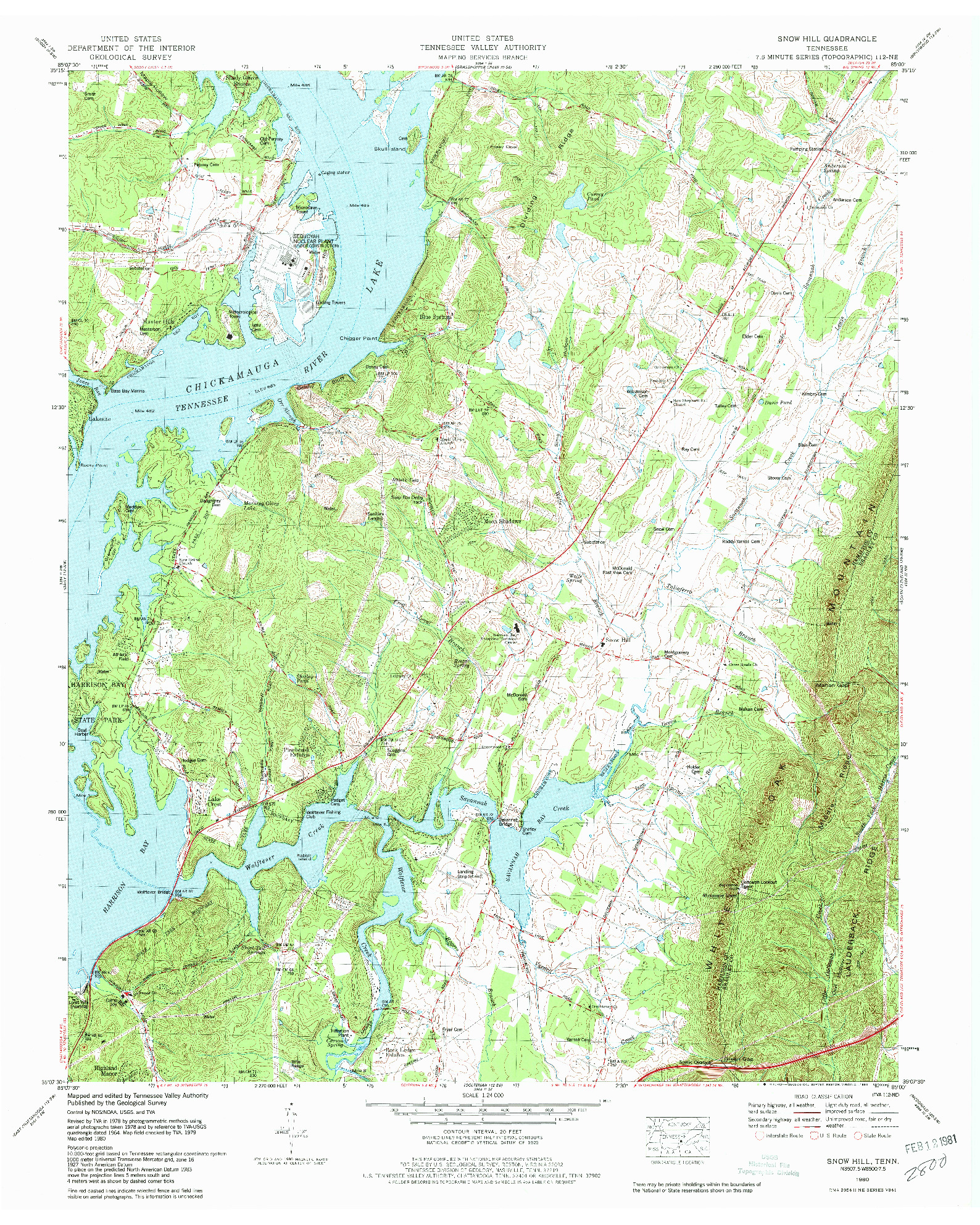 USGS 1:24000-SCALE QUADRANGLE FOR SNOW HILL, TN 1980