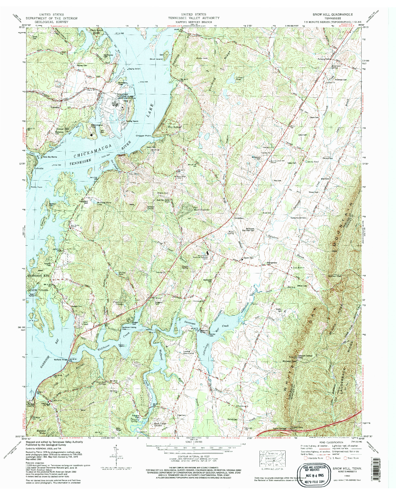 USGS 1:24000-SCALE QUADRANGLE FOR SNOW HILL, TN 1980