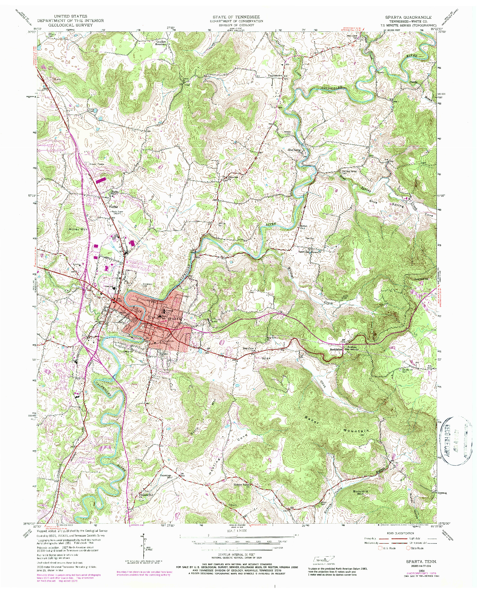 USGS 1:24000-SCALE QUADRANGLE FOR SPARTA, TN 1954