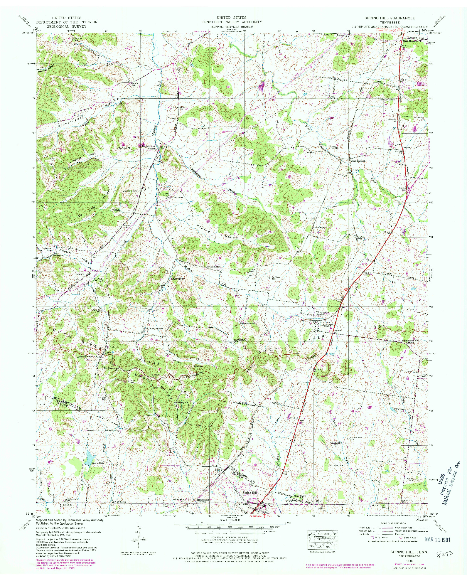 USGS 1:24000-SCALE QUADRANGLE FOR SPRING HILL, TN 1946
