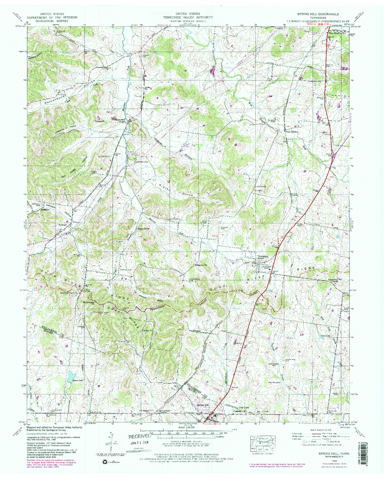 USGS 1:24000-SCALE QUADRANGLE FOR SPRING HILL, TN 1946