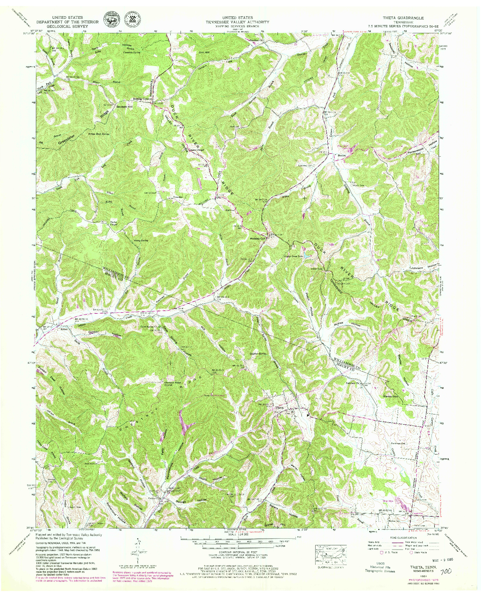 USGS 1:24000-SCALE QUADRANGLE FOR THETA, TN 1951