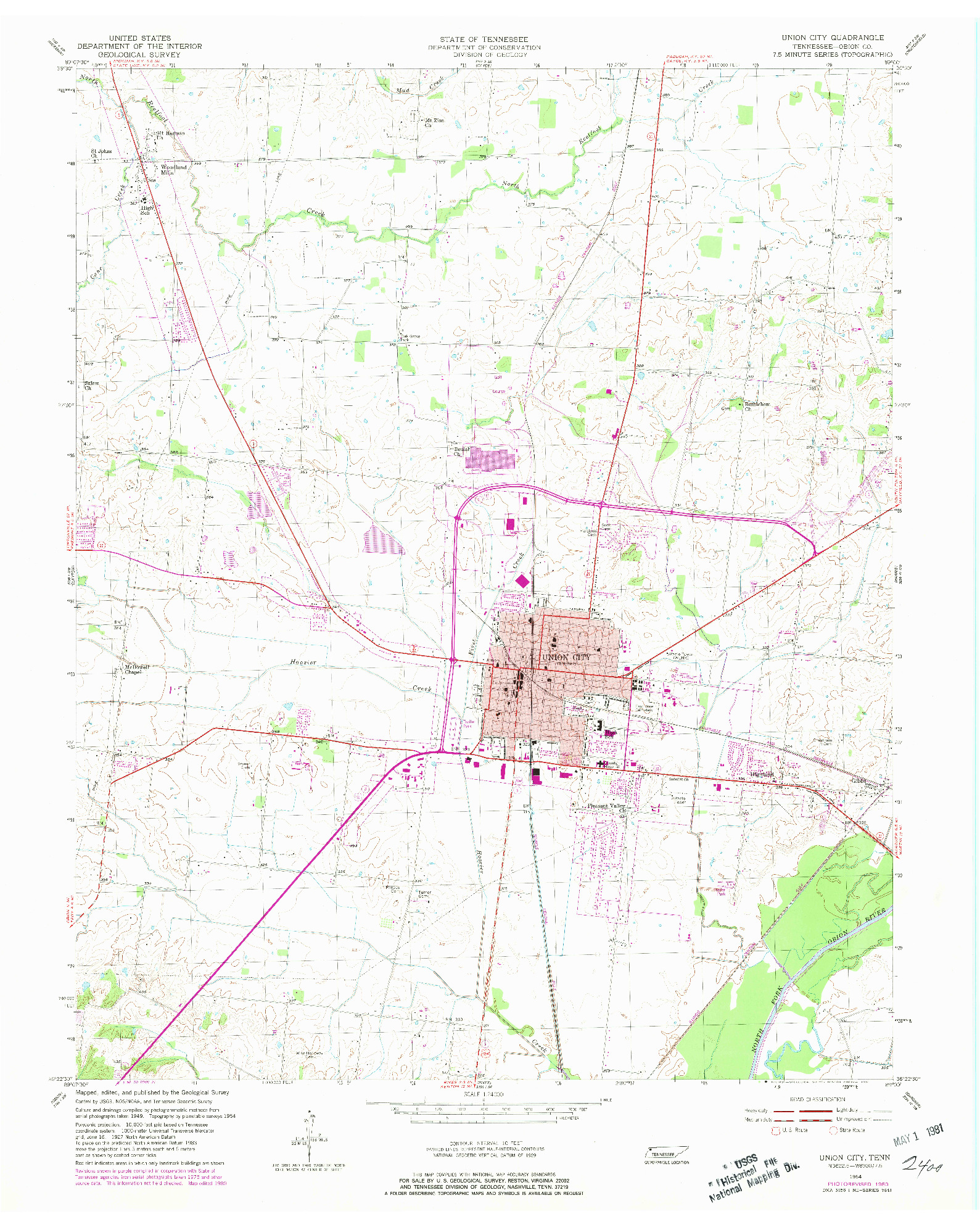 USGS 1:24000-SCALE QUADRANGLE FOR UNION CITY, TN 1954