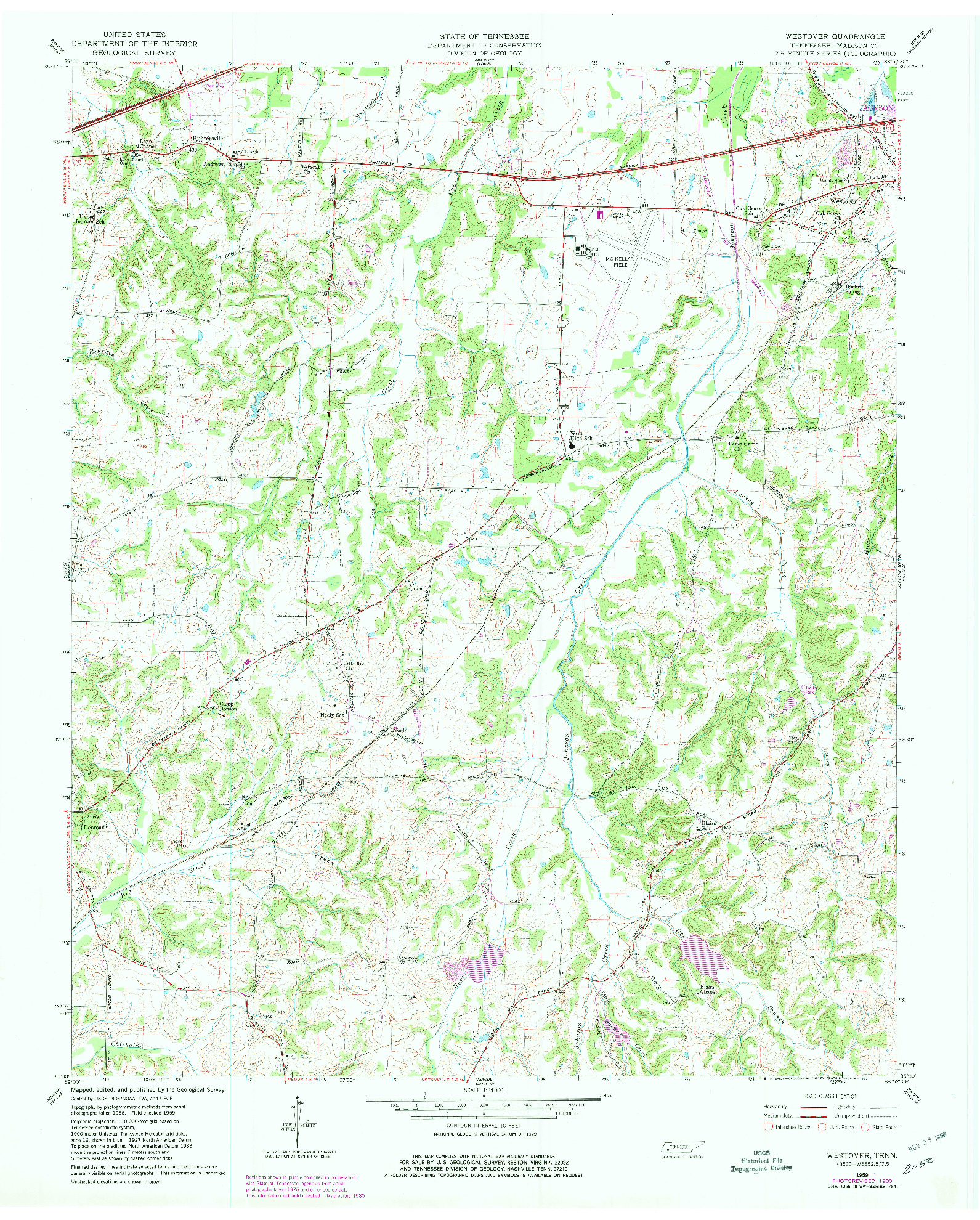 USGS 1:24000-SCALE QUADRANGLE FOR WESTOVER, TN 1959