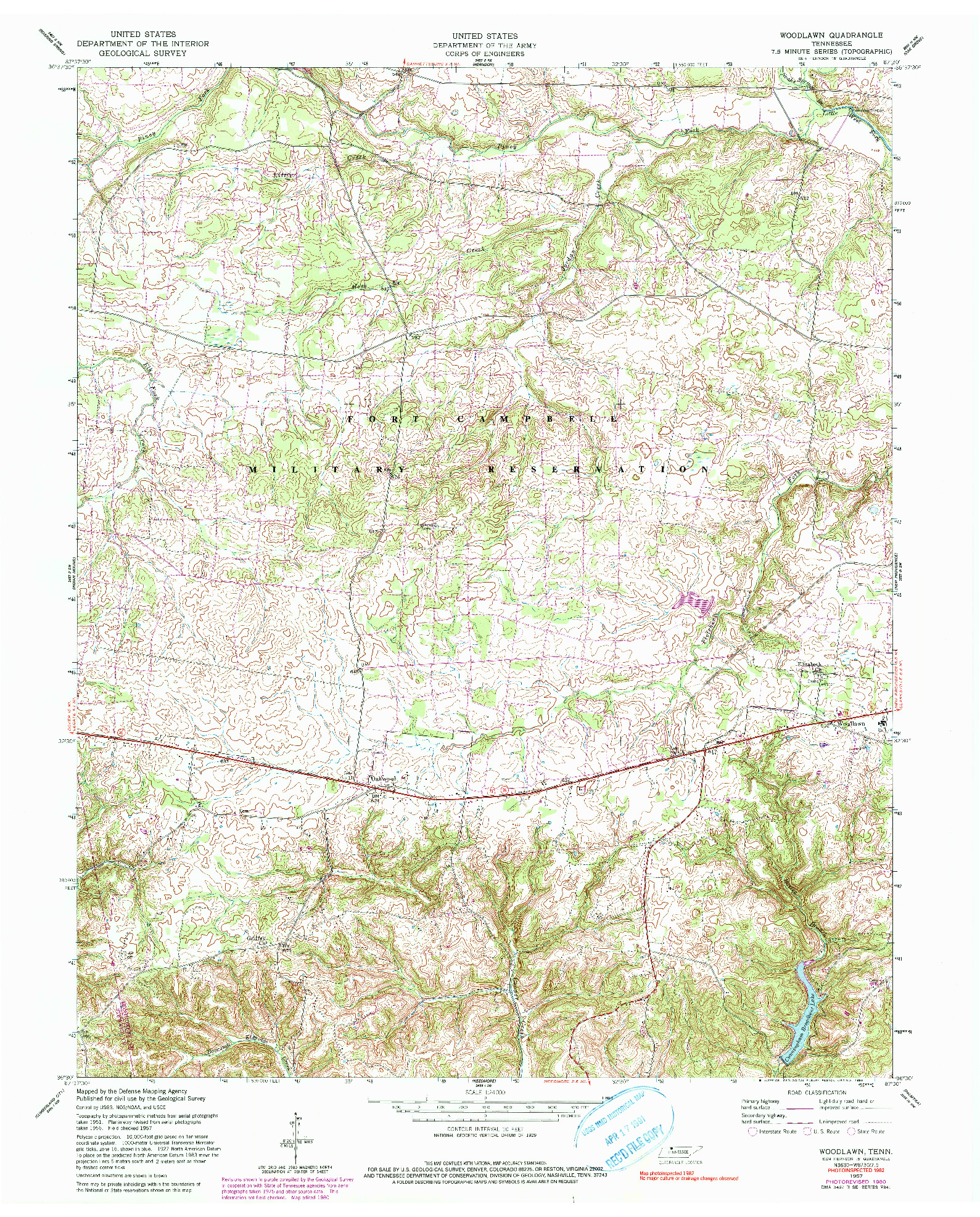 USGS 1:24000-SCALE QUADRANGLE FOR WOODLAWN, TN 1957