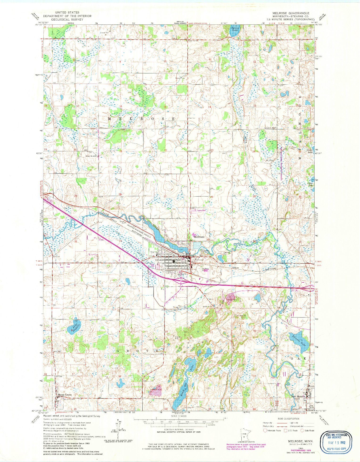 USGS 1:24000-SCALE QUADRANGLE FOR MELROSE, MN 1965