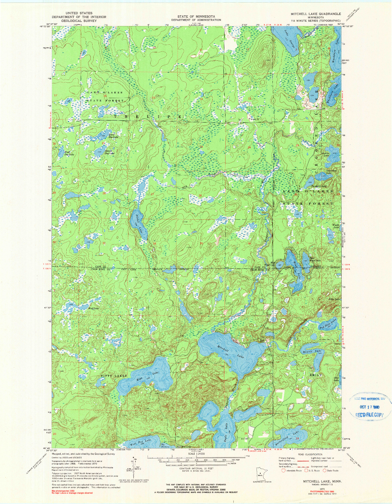 USGS 1:24000-SCALE QUADRANGLE FOR MITCHELL LAKE, MN 1970